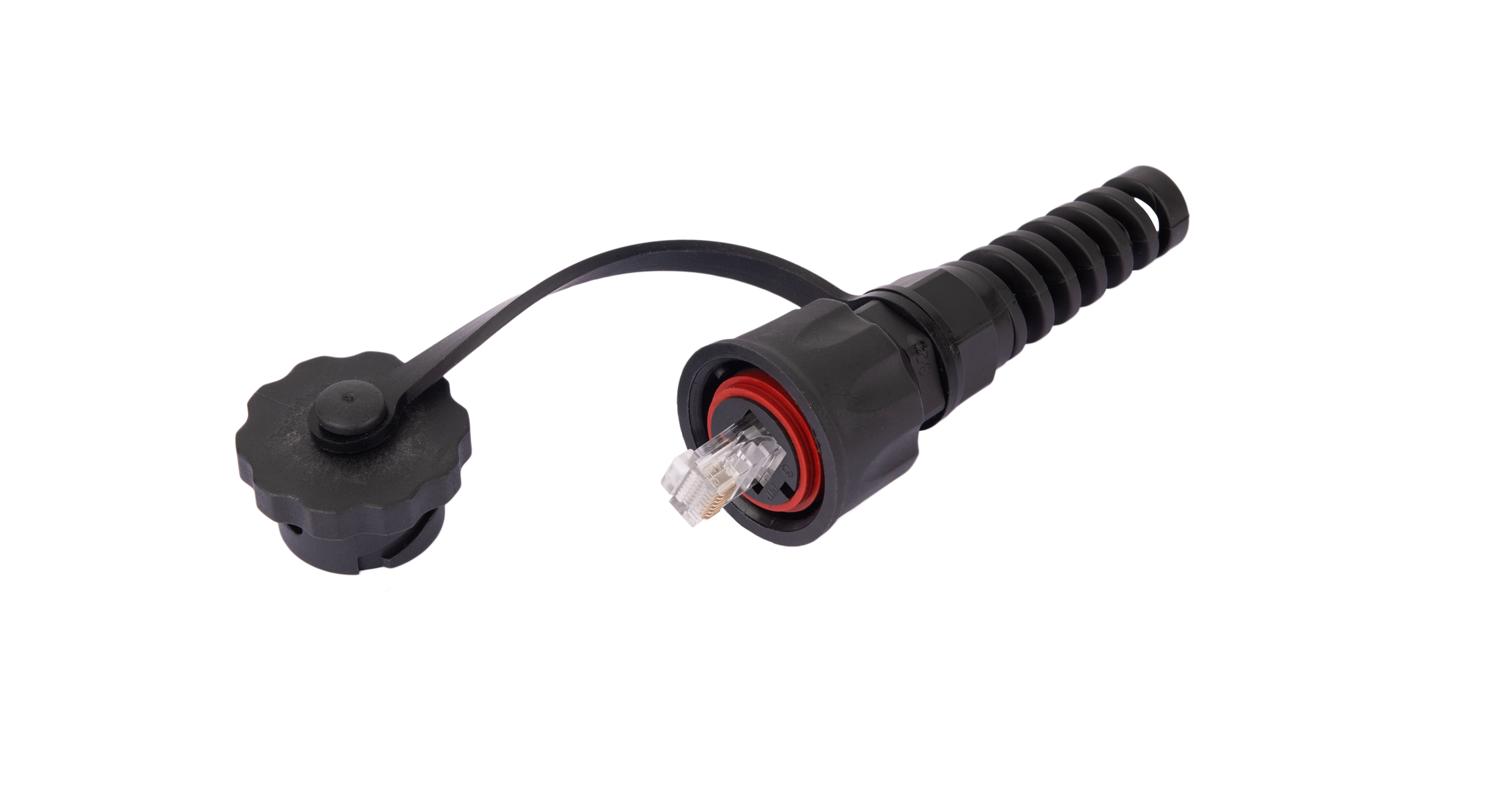 Индустриальный коннектор NIKOMAX RJ45/8P8C, Кат.6 (Класс E), 250МГц, покрытие 50мкд, неэкранированный, IP67, для одножильной витой пары,  с защитной крышкой, черный — фото