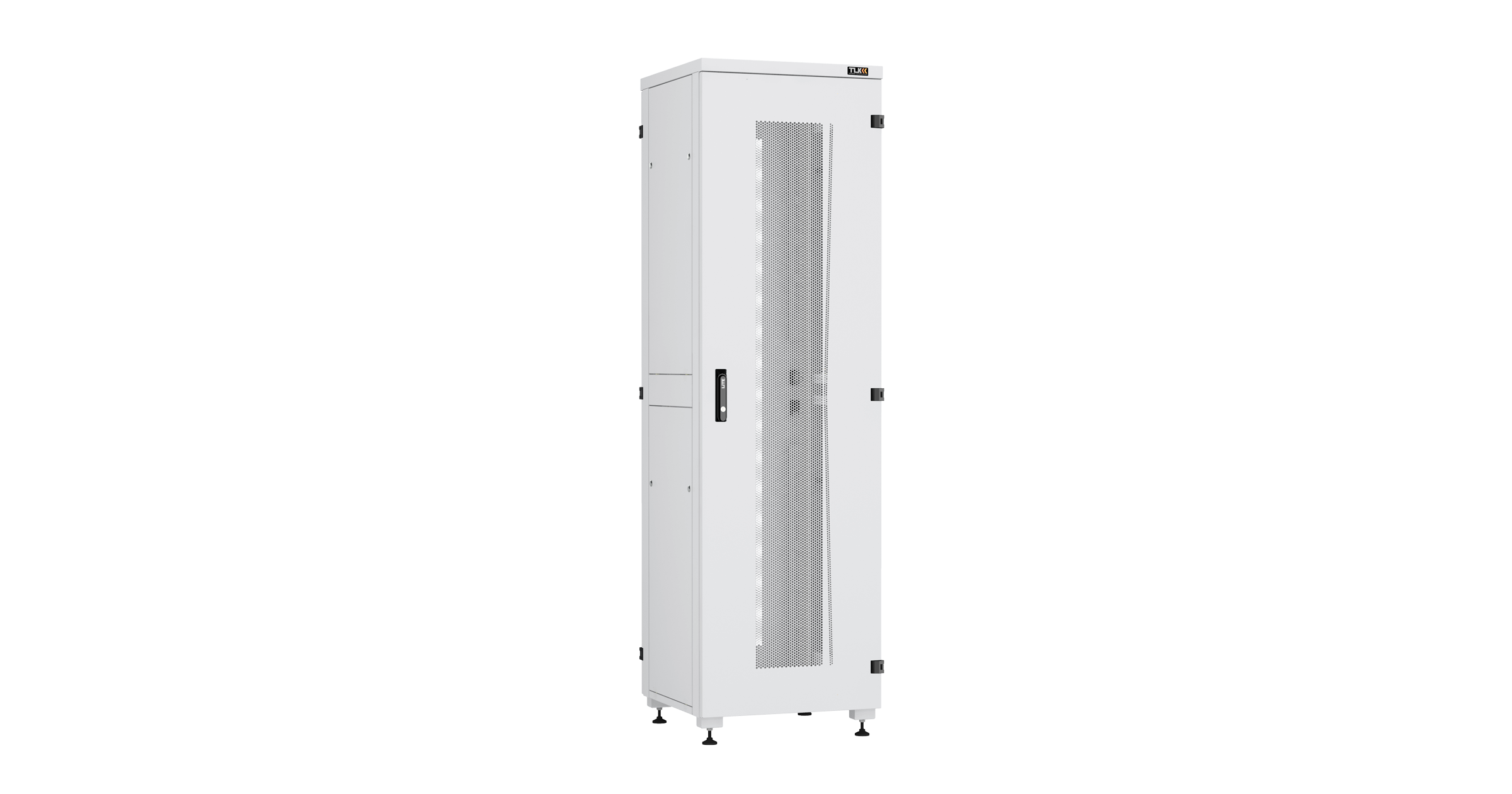 Напольный шкаф NIKOMAX Essential Line серии TFI-R 19", 42U, перфорированные передняя и задняя двери с ручкой и замком, боковые двухуровневые цельнометаллические панели, оснащены замками, Ш600хВ2042хГ600мм, в разобранном виде, серый RAL7035 — фото