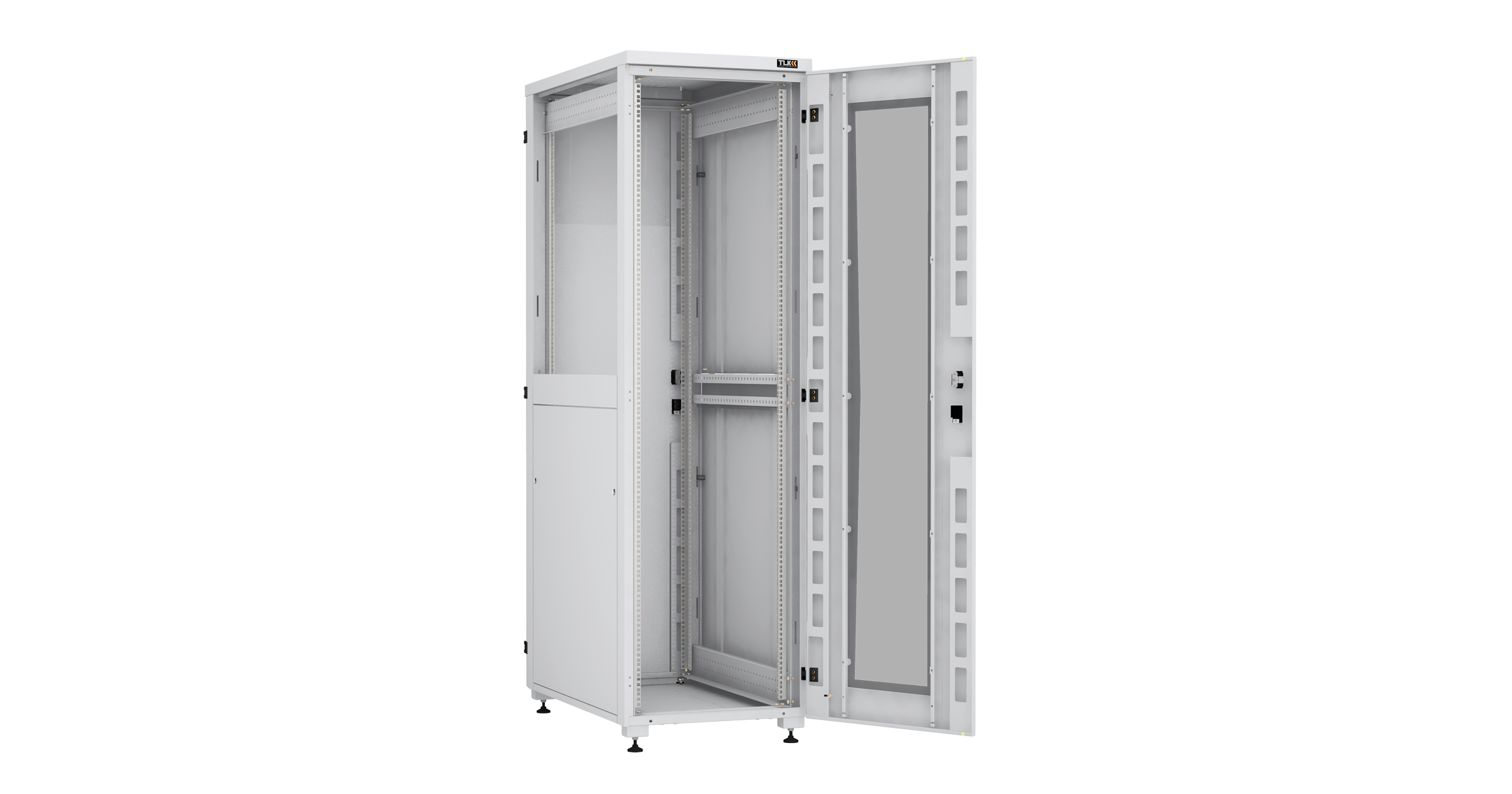 Напольный шкаф NIKOMAX Essential Line серии TFI-R 19", 42U, стеклянная дверь, цельнометаллические двухуровневые стенки и задняя дверь, Ш600хВ2042хГ1000мм, в разобранном виде, серый — фото