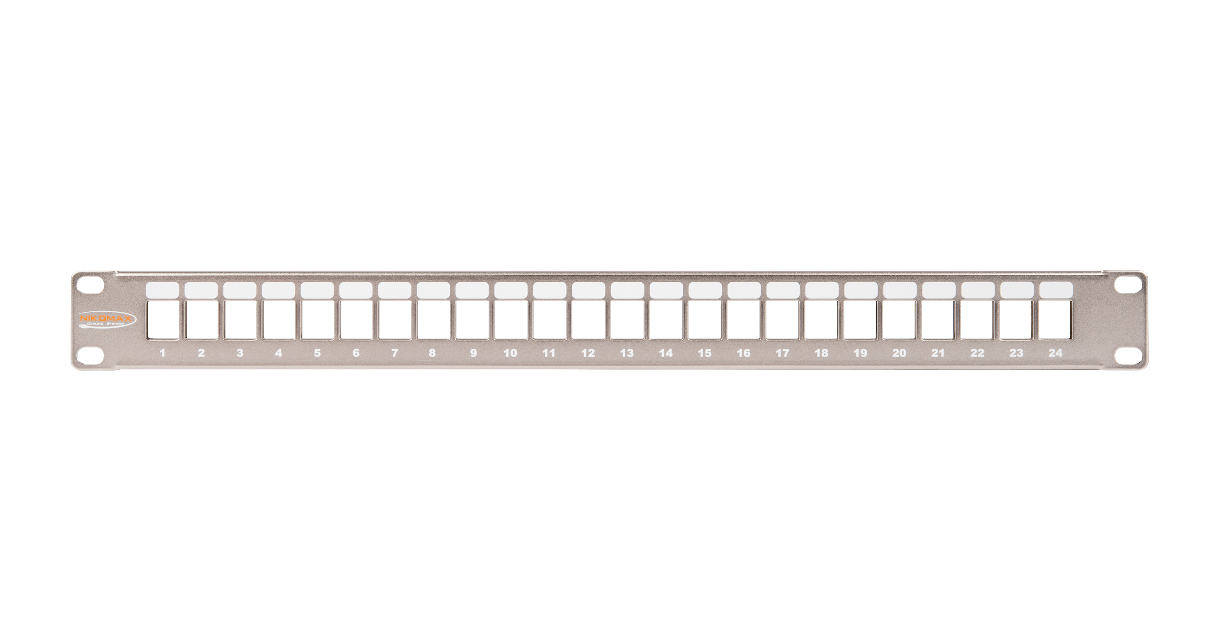 Коммутационная панель NIKOMAX 19", 1U, наборная, под 24 модуля Keystone, UTP/STP, с заземлением, с органайзером, металлик — фото