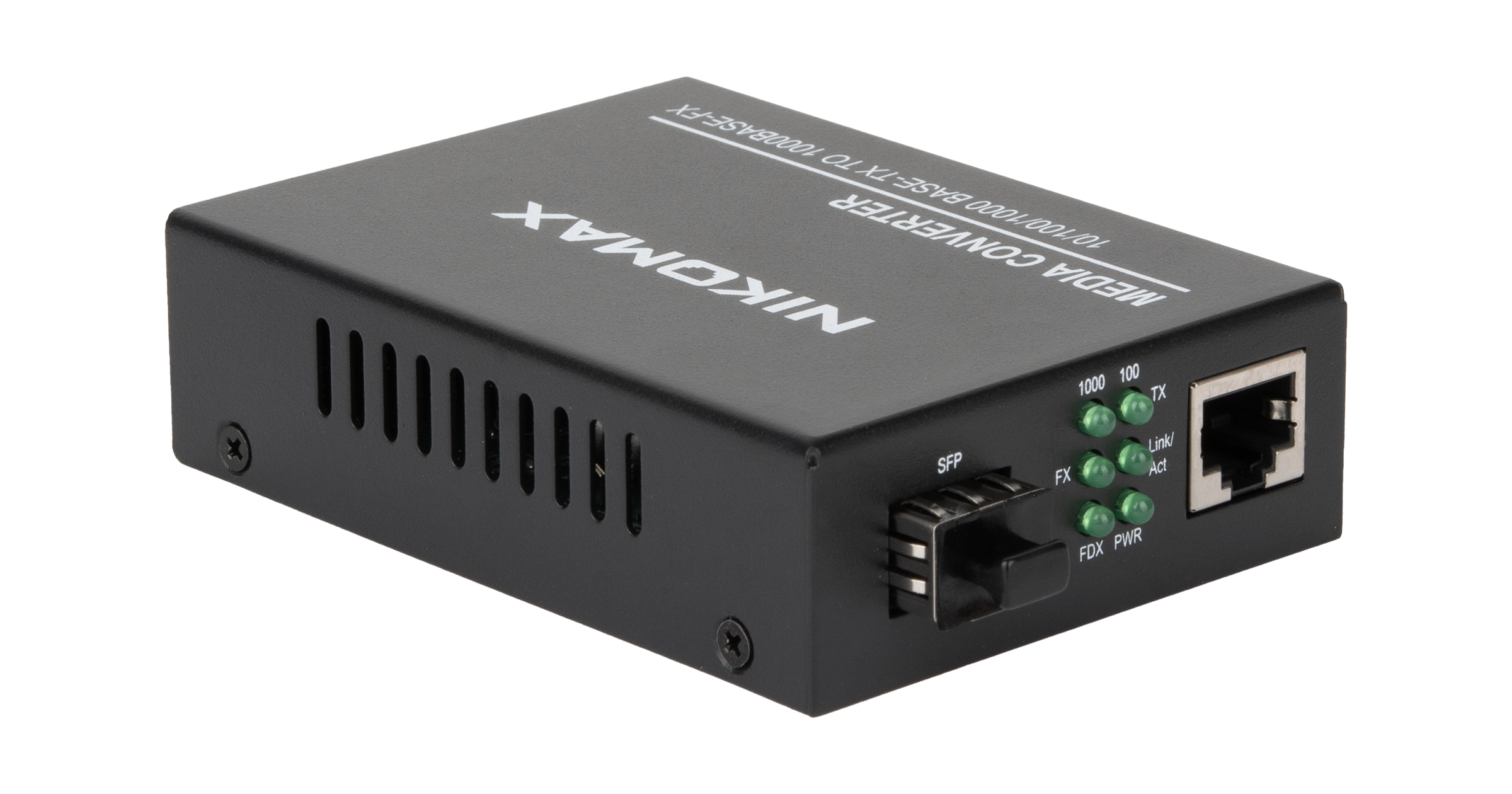 Медиаконвертер неуправляемый NIKOMAX, UTP 10/100/1000 Мбит/с, SFP 1000 Мбит/с, LFP, 5В/1А — фото