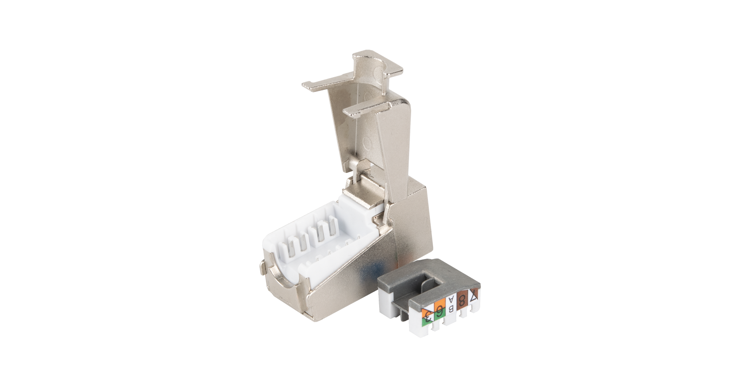 Модуль-вставка NIKOMAX типа Keystone, Кат.8.1 (Класс I), 2000МГц, RJ45/8P8C, самозажимной, T568A/B, полный экран, металлик - гарантия: 5 лет расширенная / 25 лет системная — фото