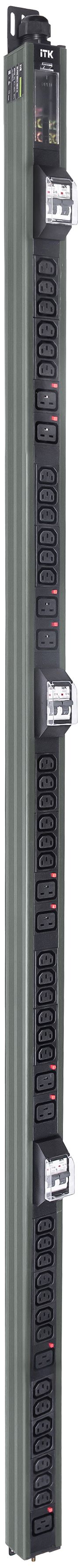 ITK BASE PDU вертикальный PV1113 45U 3 фазы 32А 38 розеток C13 + 10 розеток C19 с клеммной колодкой и кабелем 6м вилка IEC60309 (промышленная) серый