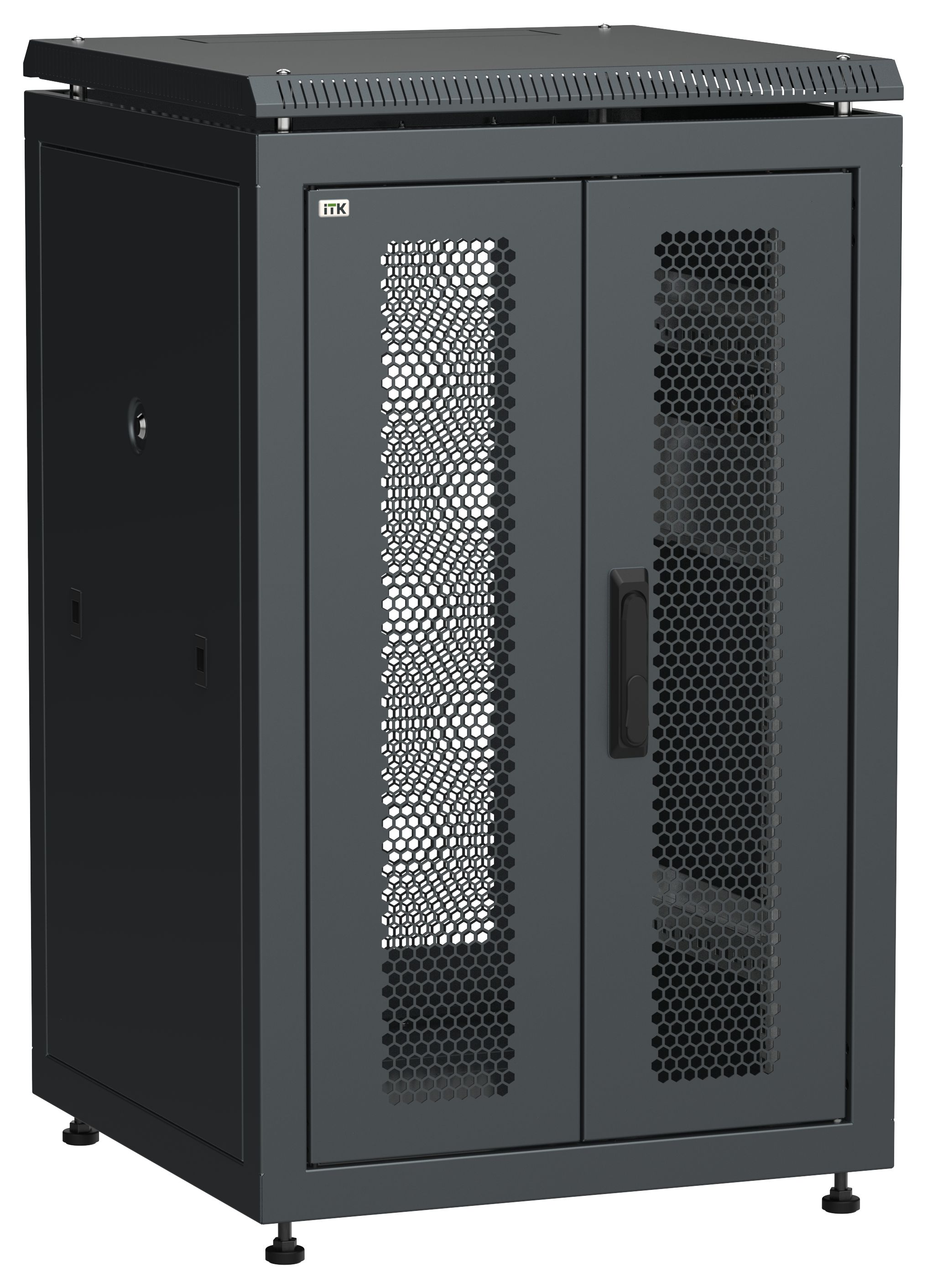 ITK LINEA N Шкаф сетевой 19" 18U 600х600мм двери передняя перфорированная задняя двустворчатая перфорированная черный