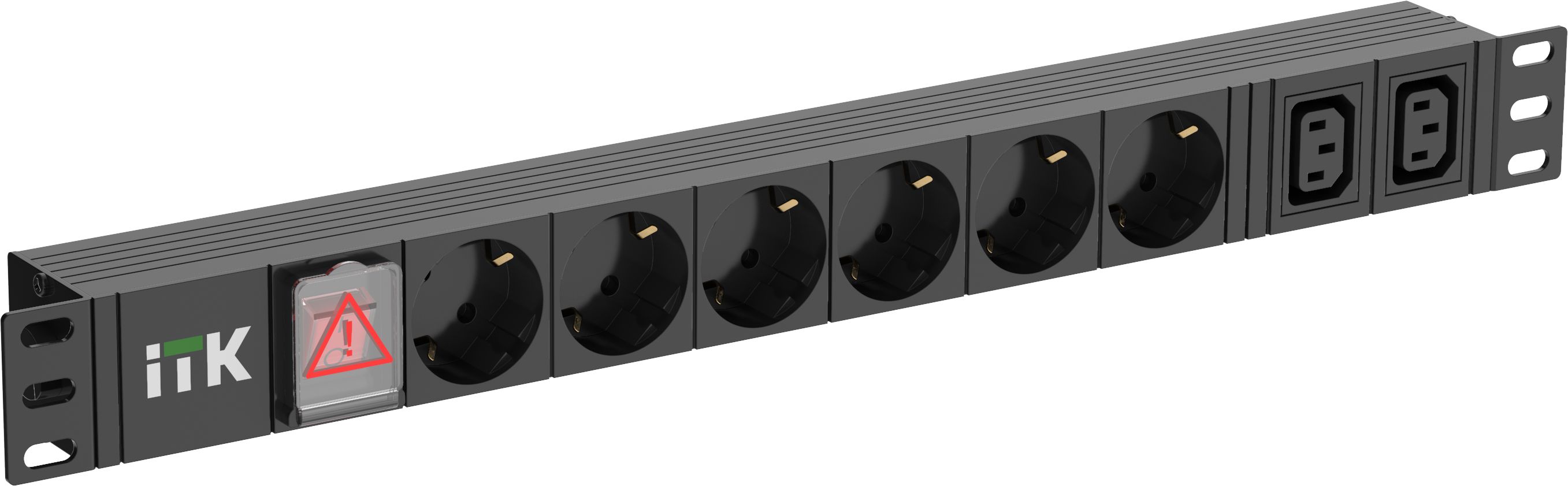 ITK PDU 6 розеток немецкий стандарт + 2 С13 с LED выключателем 1U кабель 2м вилка немецкий стандарт