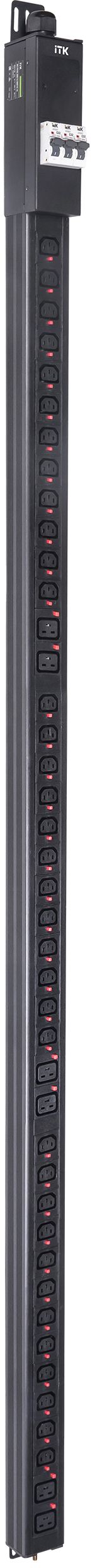 ITK BASE PDU вертикальный PV1113 43U 3 фаза 32А 36 розеток C13 + 6 розеток C19 кабель 3м вилка IEC60309 (промышленная)