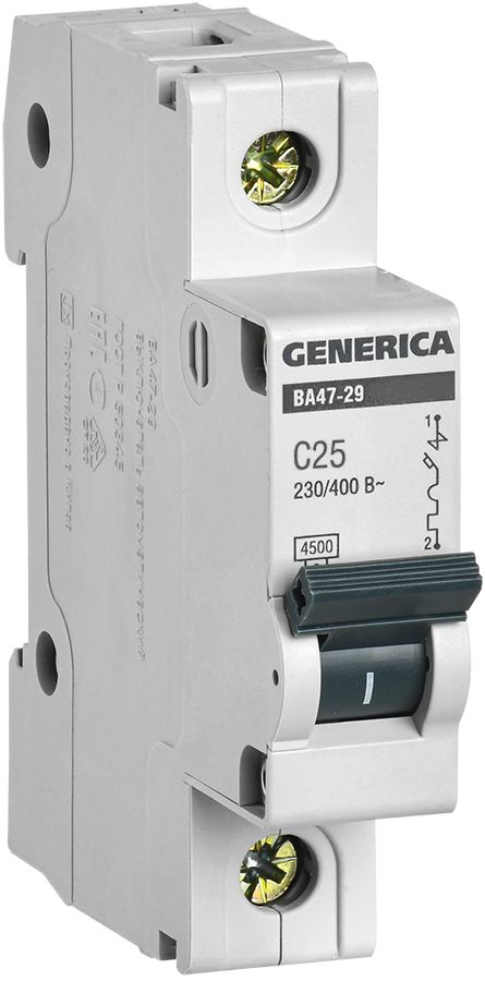 Автоматический выключатель ВА47-29 1Р 25А 4,5кА С GENERICA