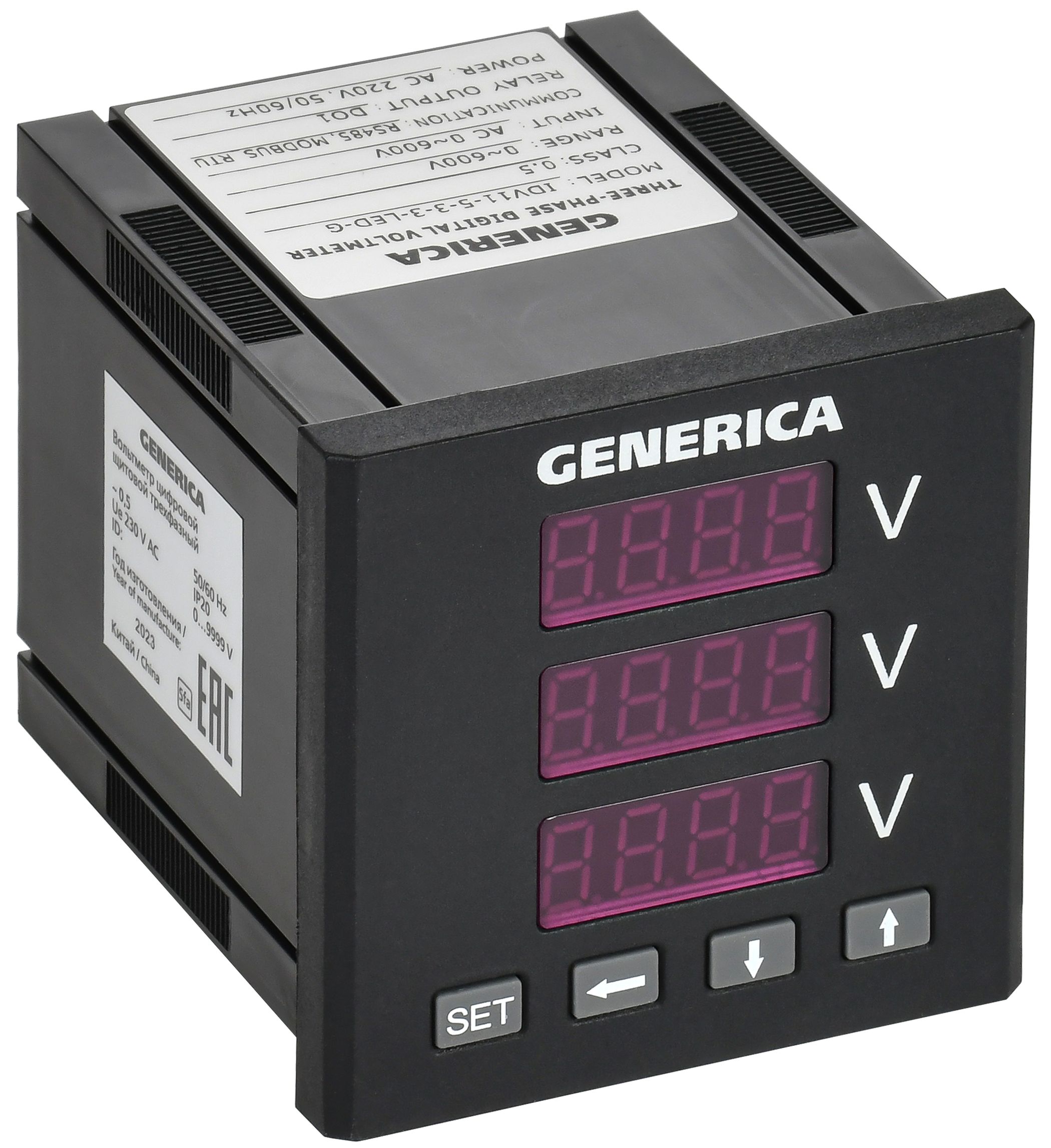 Вольтметр цифровой щитовой трехфазный DO RS-485 72х72мм LED GENERICA