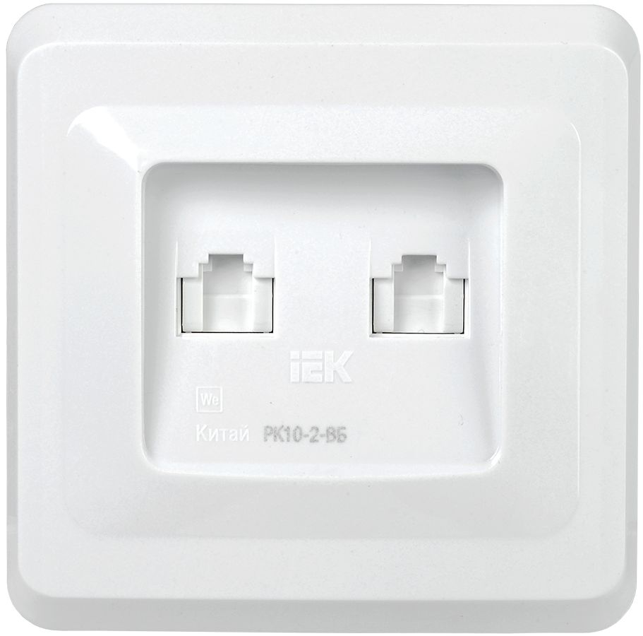 VEGA Розетка 2-местная компьютерная RJ45 кат.5е РК10-2-ВБ белый GENERICA — фото