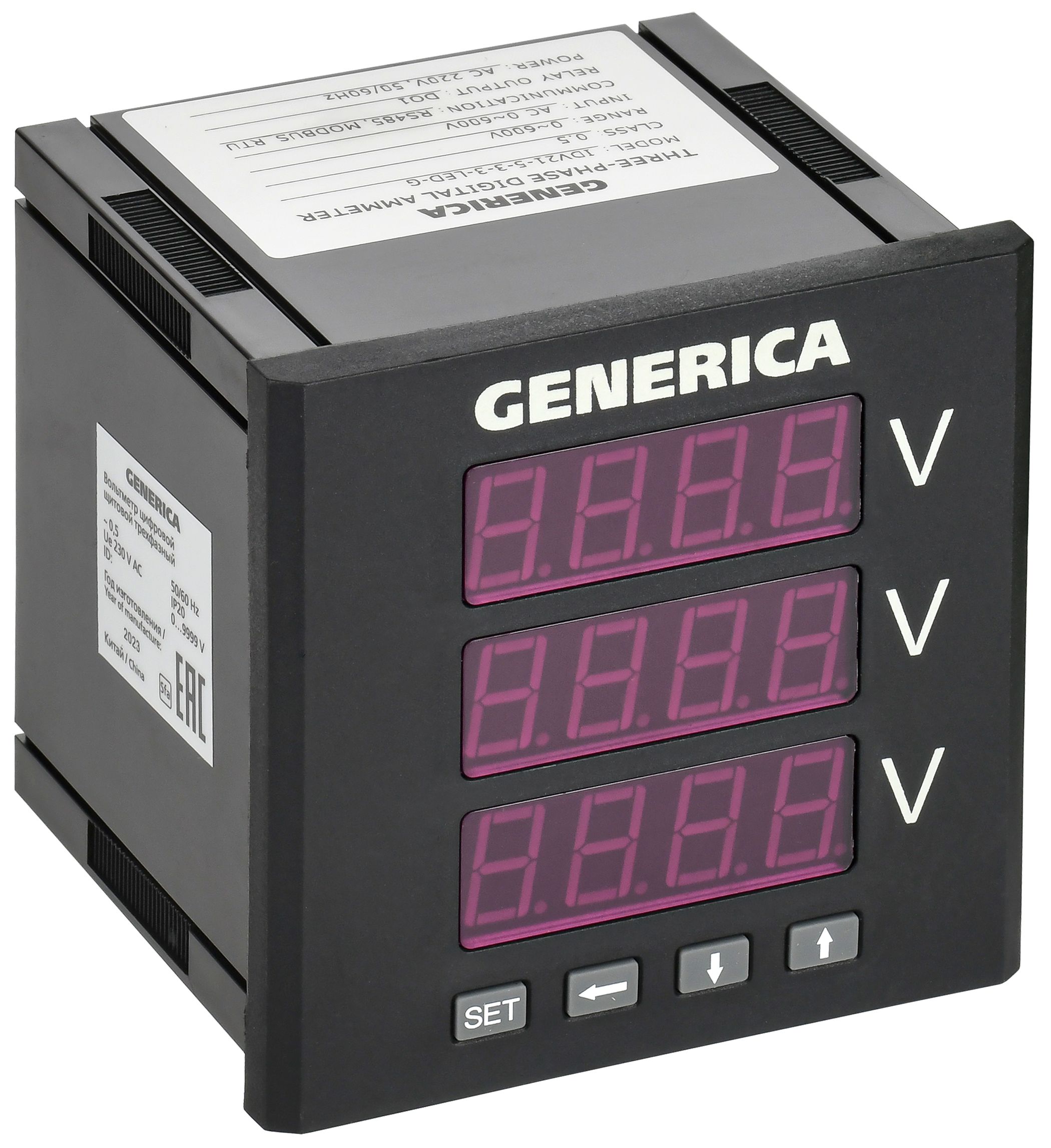 Вольтметр цифровой щитовой трехфазный DO RS-485 96х96мм LED GENERICA