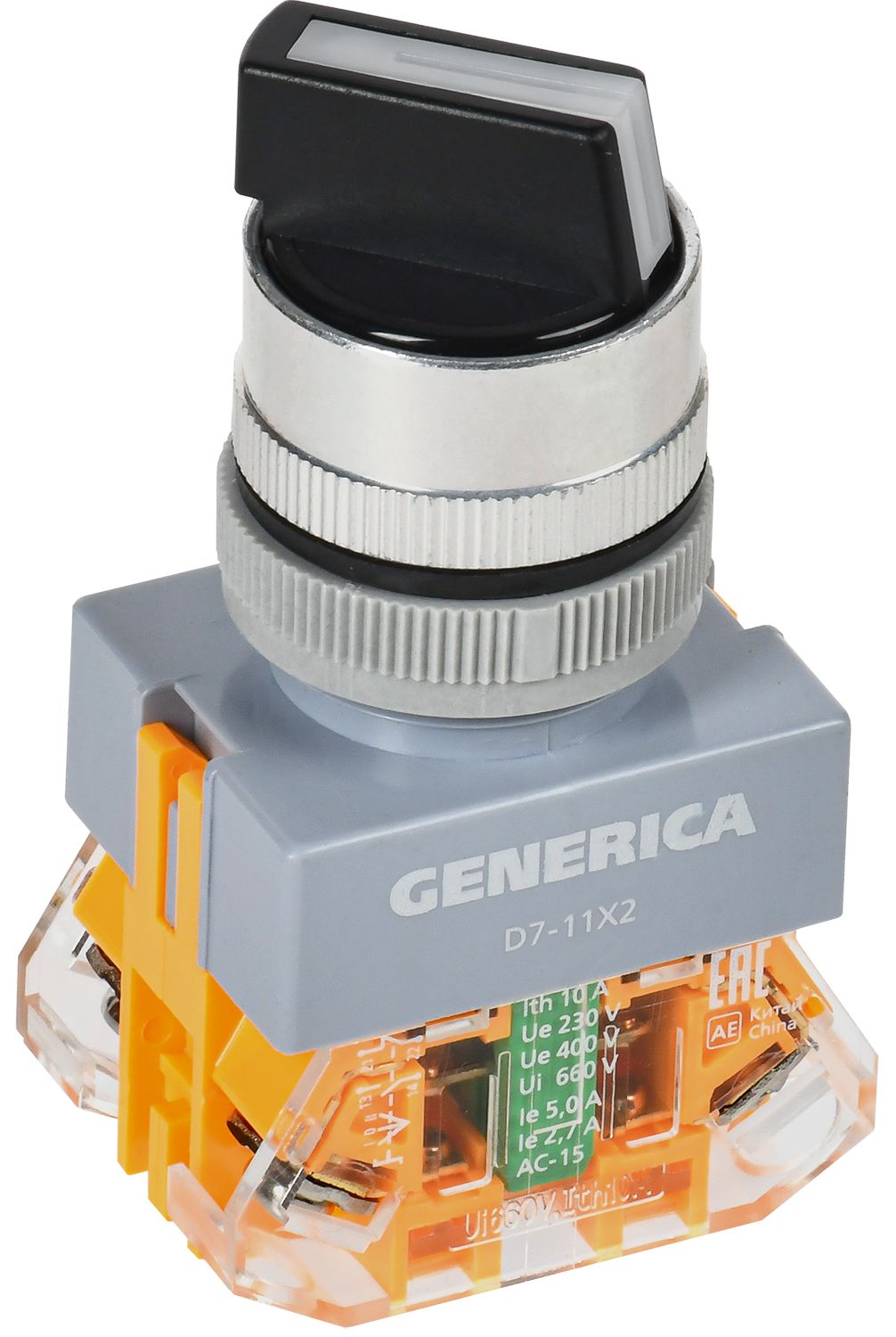 Переключатель D7-11X2 на 2 положения 1NC+1NO черный GENERICA