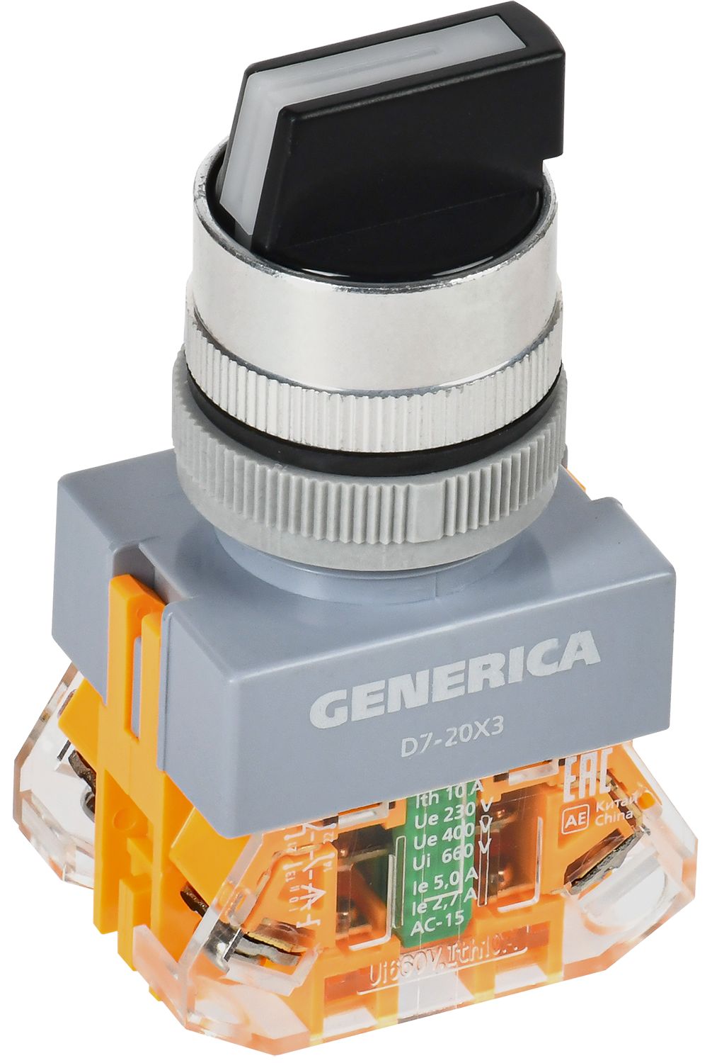 Переключатель D7-20X3 на 3 положения 1NC+1NO черный GENERICA