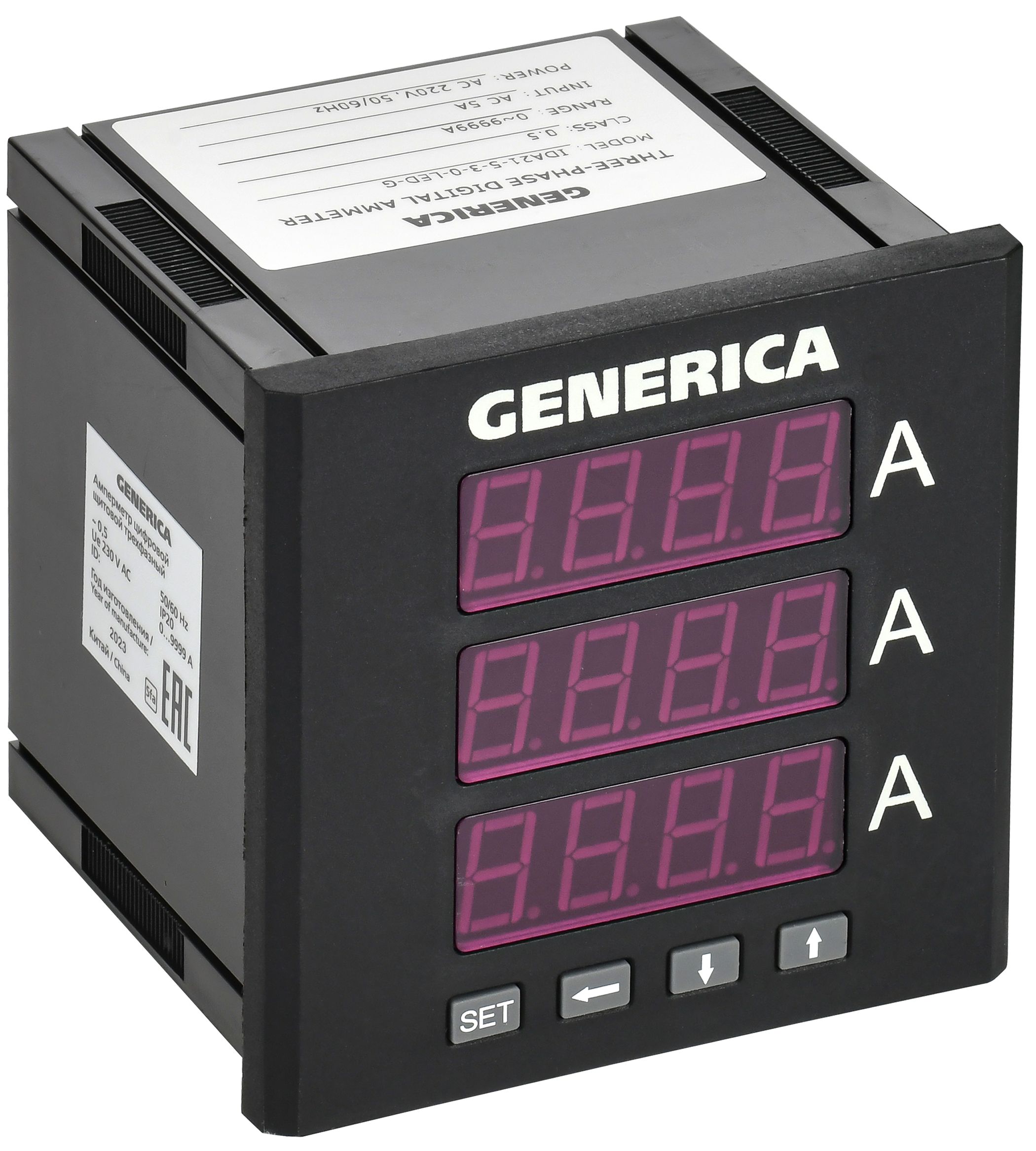 Амперметр цифровой щитовой трехфазный 96х96мм LED GENERICA