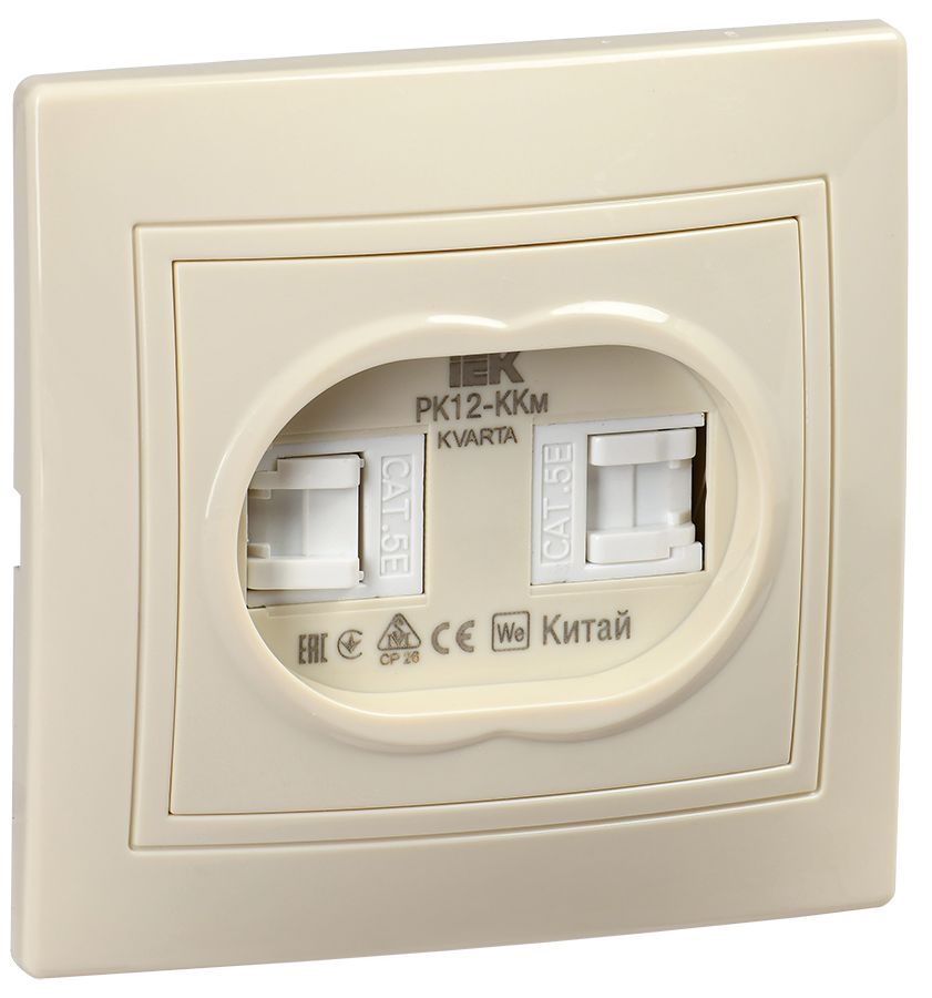 KVARTA Розетка 2-местная компьютерная RJ45 кат.5е РК12-ККм кремовый GENERICA — фото