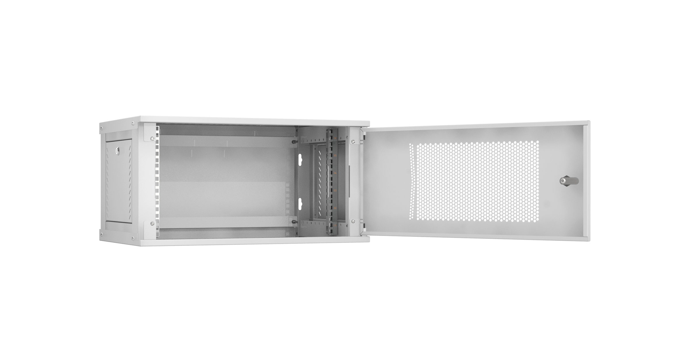 Настенный разборный шкаф NIKOMAX Essential Line 19", 6U, перфорированная дверь, Ш600хВ303хГ350мм, 1 пара монтажных направляющих, серый — фото