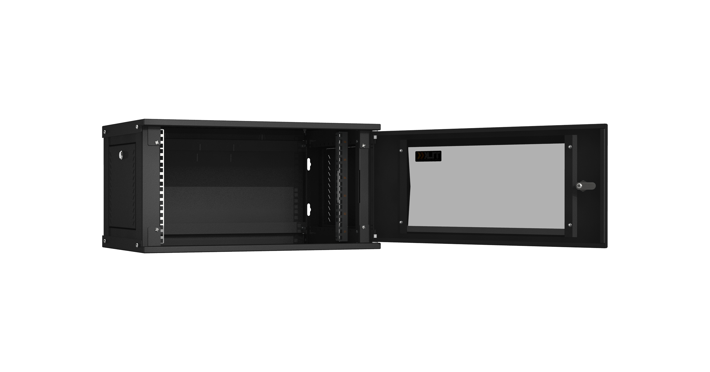 Настенный разборный шкаф NIKOMAX Essential Line 19", 6U, стеклянная дверь, Ш600хВ303хГ350мм, 1 пара монтажных направляющих, черный — фото