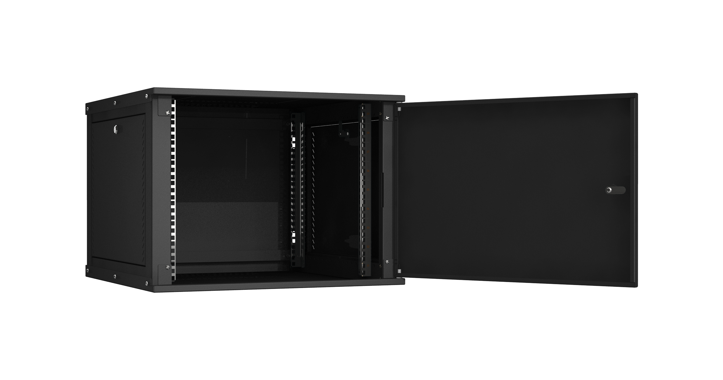 Настенный разборный шкаф NIKOMAX Essential Line 19", 9U, цельнометаллическая дверь, Ш600хВ436хГ600мм, 2 пары монтажных направляющих, черный — фото