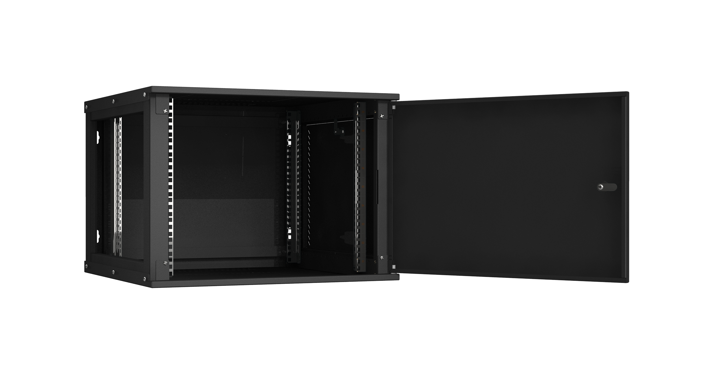 Настенный разборный шкаф NIKOMAX Essential Line 19", 9U, цельнометаллическая дверь, Ш600хВ436хГ600мм, 2 пары монтажных направляющих, черный — фото