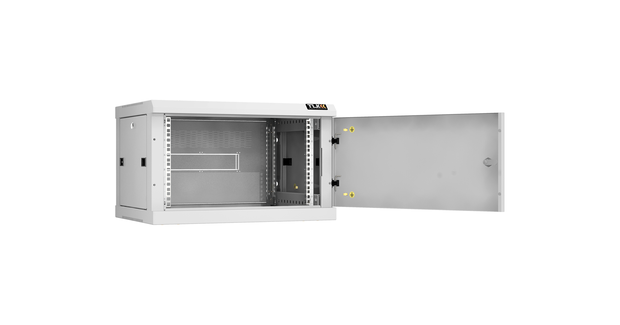 Настенный разборный шкаф NIKOMAX 19", 6U, металлическая дверь, Ш600хВ370хГ450мм, 2 пары монтажных направляющих, серый — фото