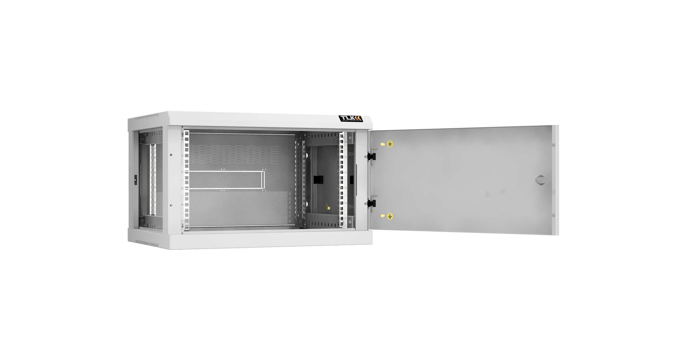 Настенный разборный шкаф NIKOMAX 19", 6U, металлическая дверь, Ш600хВ370хГ450мм, 2 пары монтажных направляющих, серый — фото