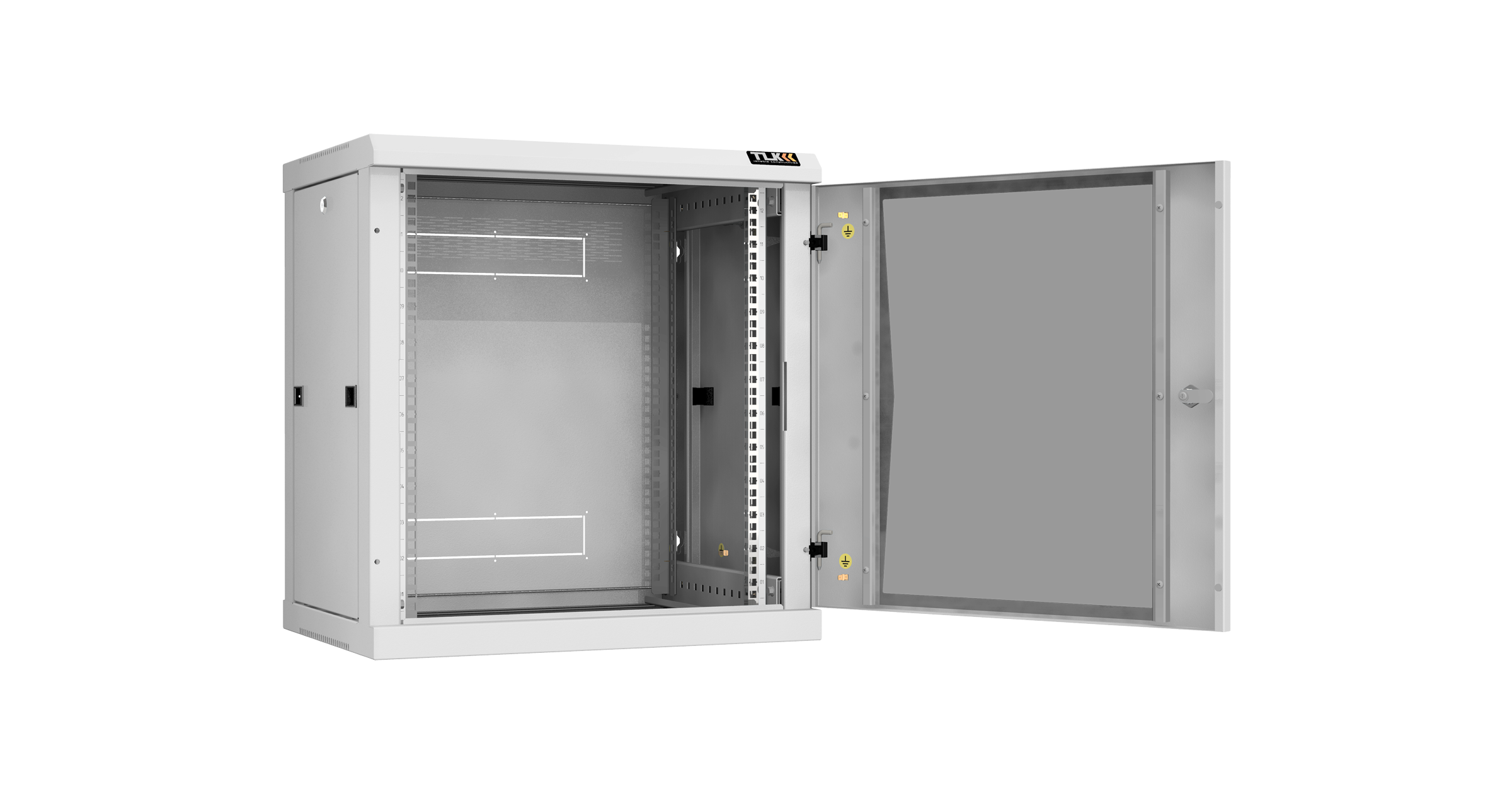 Настенный разборный шкаф NIKOMAX 19", 12U, стеклянная дверь, Ш600хВ636хГ450мм, 2 пары монтажных направляющих, серый — фото