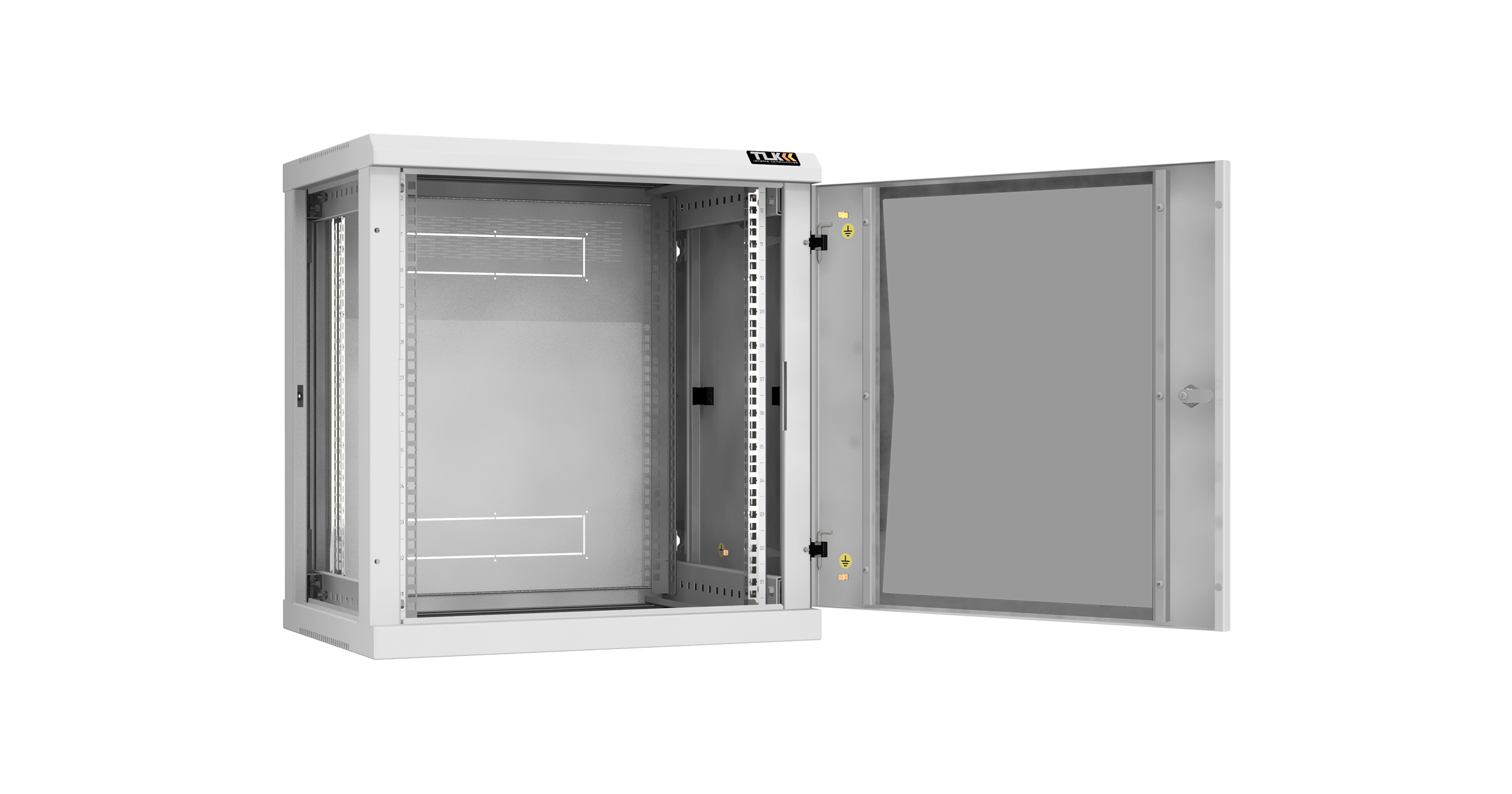 Настенный разборный шкаф NIKOMAX 19", 12U, стеклянная дверь, Ш600хВ636хГ450мм, 2 пары монтажных направляющих, серый — фото