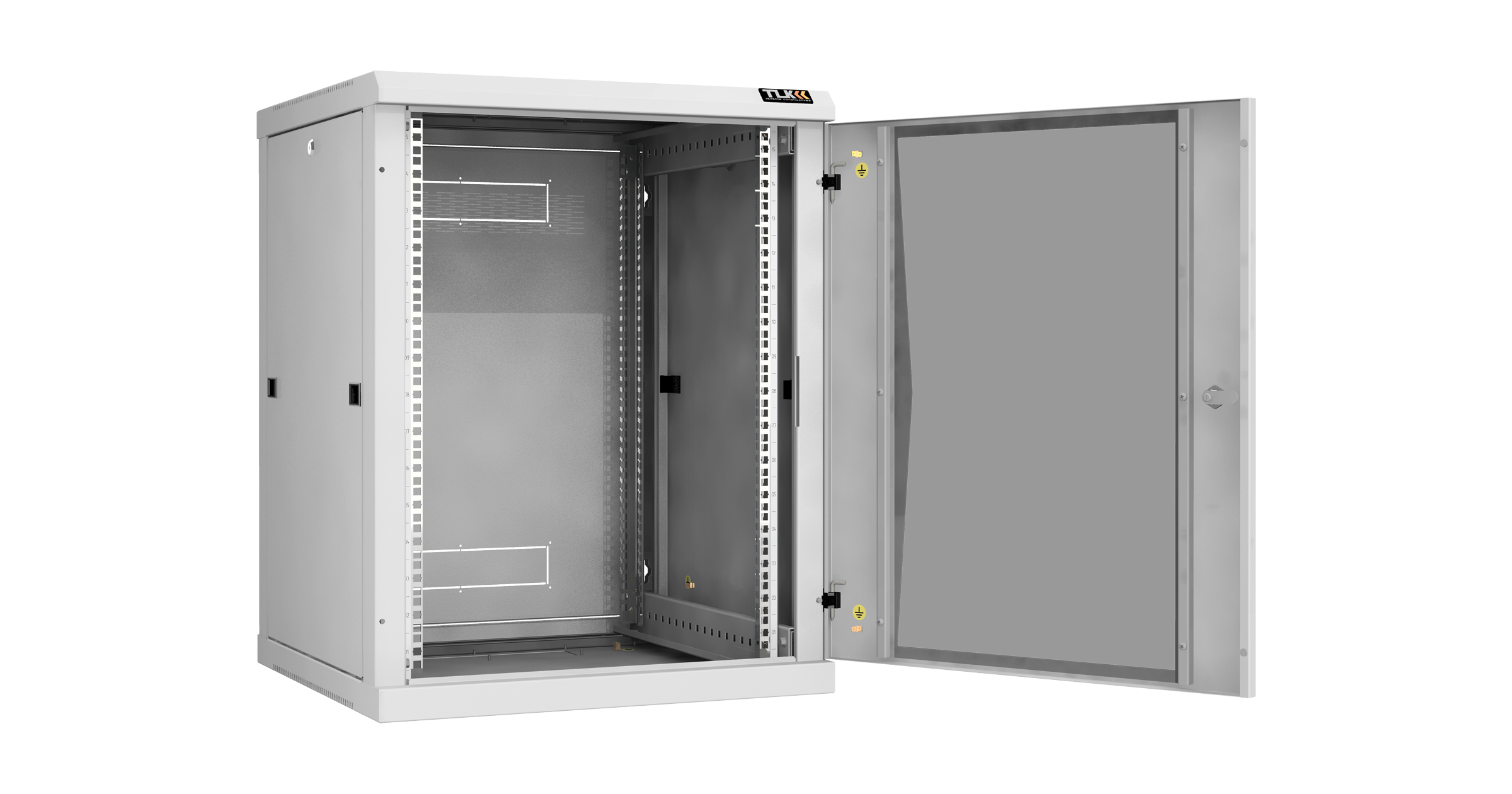 Настенный разборный шкаф NIKOMAX 19", 15U, стеклянная дверь, Ш600хВ770хГ600мм, 2 пары монтажных направляющих, серый — фото