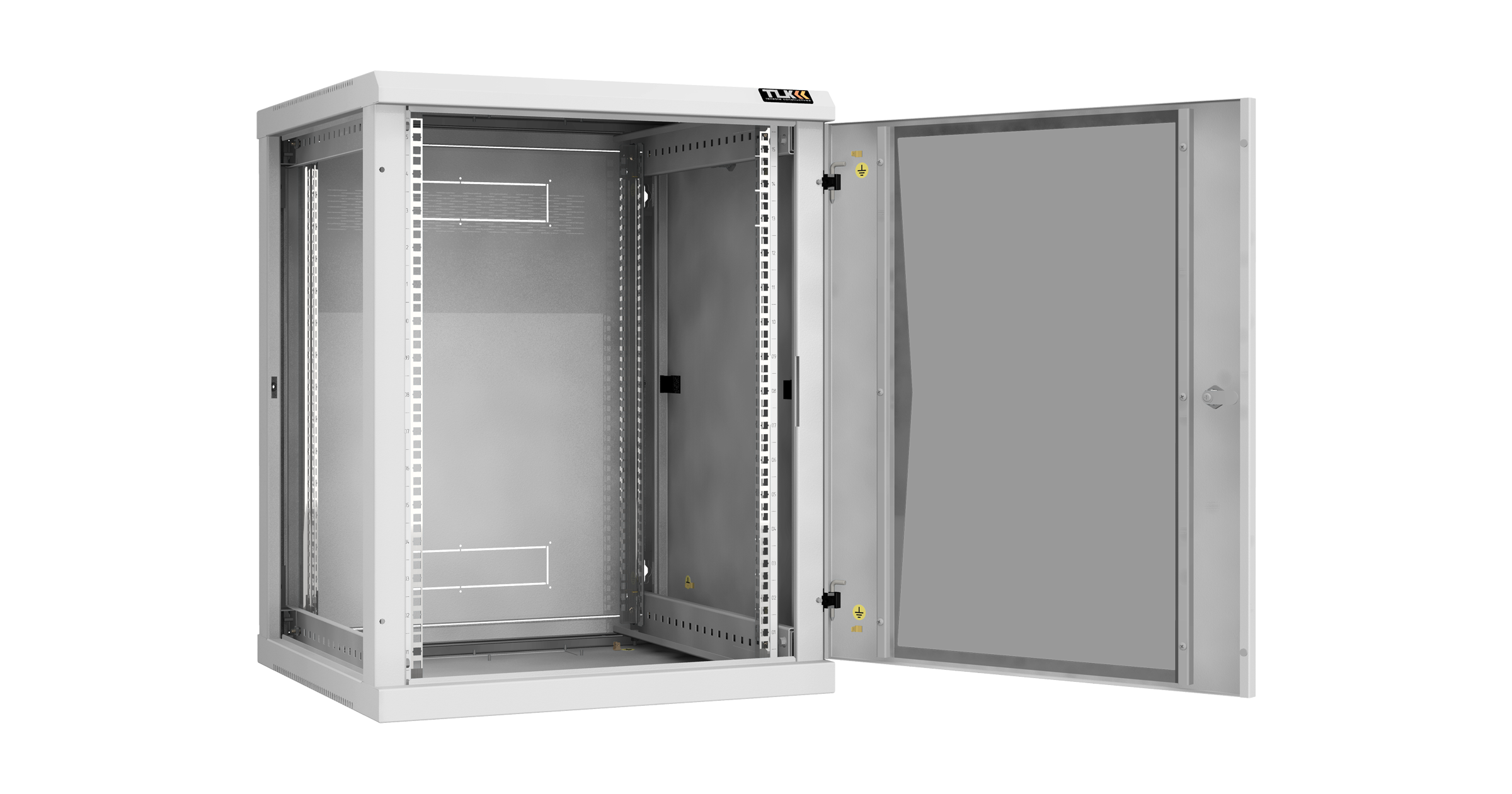Настенный разборный шкаф NIKOMAX 19", 15U, стеклянная дверь, Ш600хВ770хГ600мм, 2 пары монтажных направляющих, серый — фото