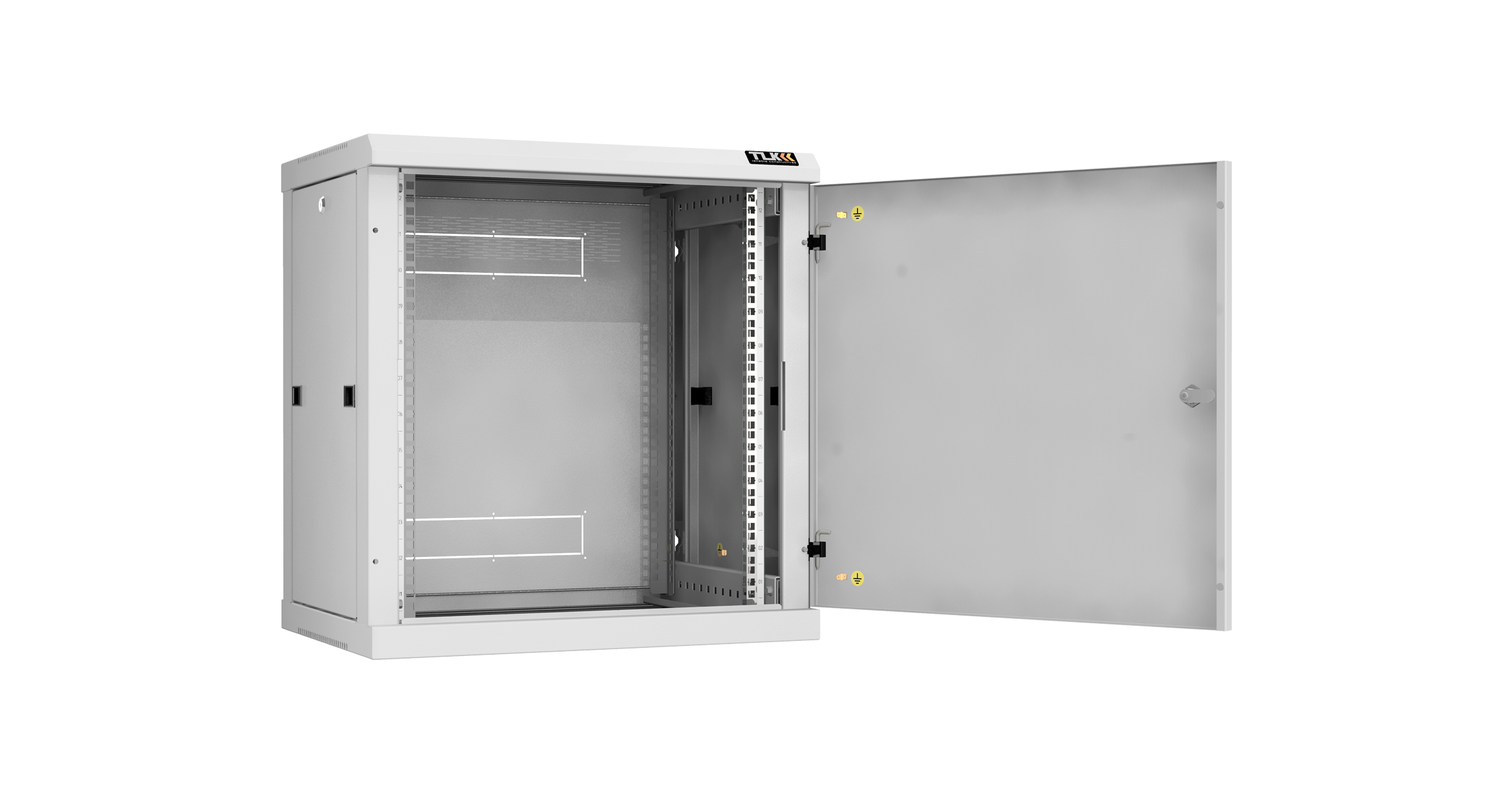 Настенный разборный шкаф NIKOMAX 19", 12U, металлическая дверь, Ш600хВ636хГ450мм, 2 пары монтажных направляющих, серый — фото
