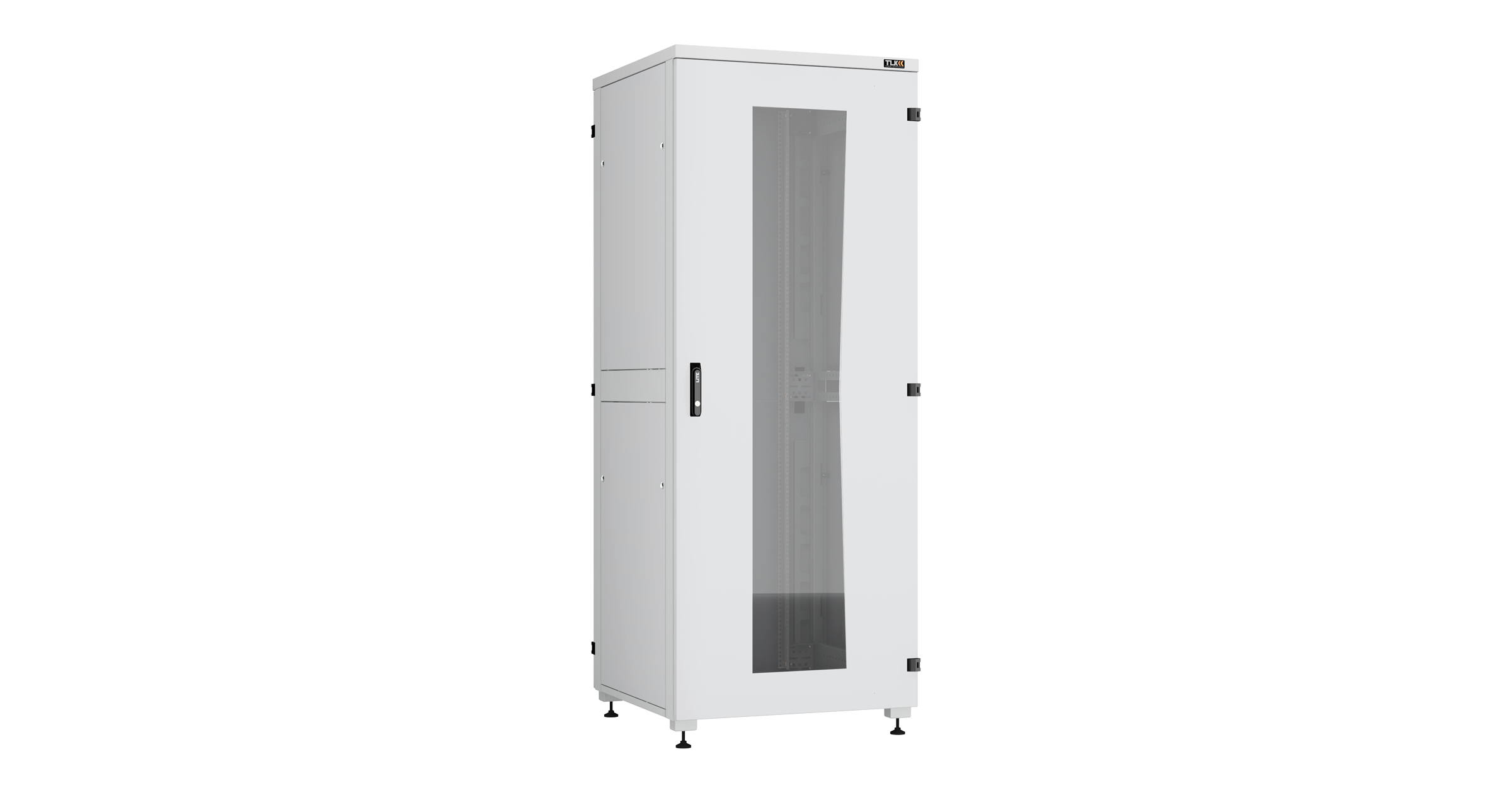 Напольный шкаф NIKOMAX Essential Line серии TFI-R 19", 42U, стеклянная дверь, цельнометаллические двухуровневые стенки и задняя дверь, Ш800хВ2042хГ800мм, в разобранном виде, серый RAL7035 — фото