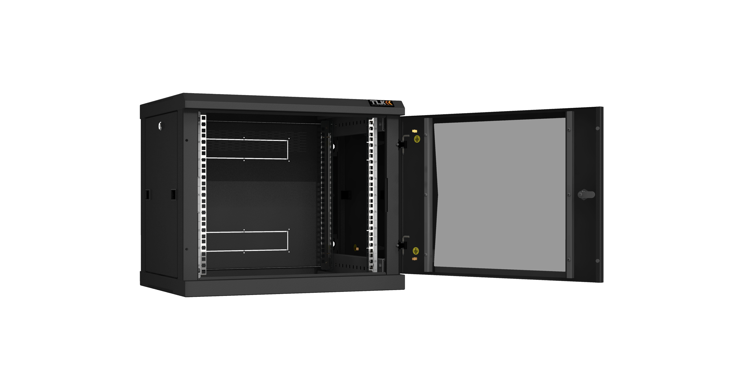 Настенный разборный шкаф NIKOMAX 19", 9U, стеклянная дверь, Ш600хВ503хГ450мм, 2 пары монтажных направляющих, черный — фото