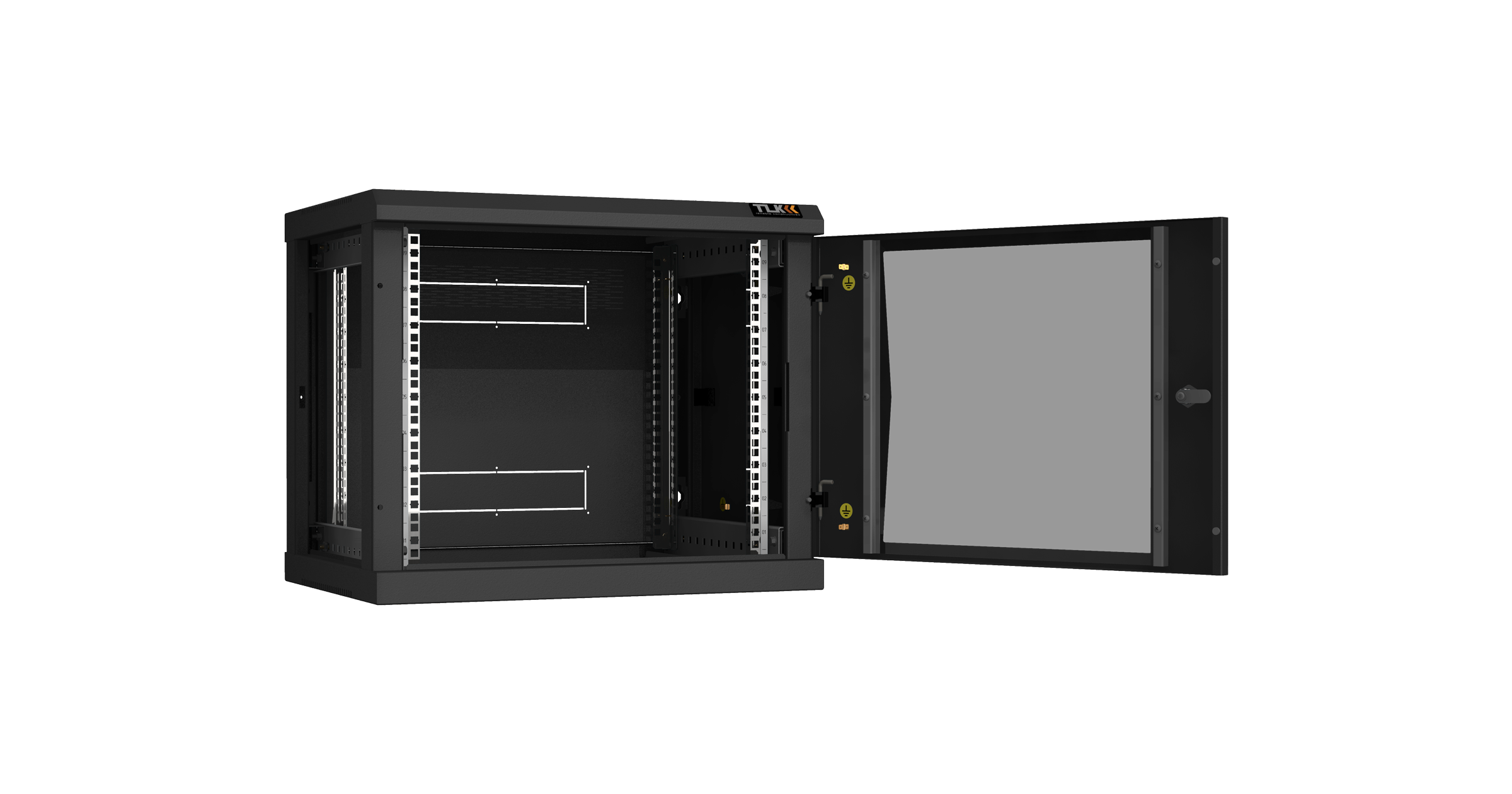Настенный разборный шкаф NIKOMAX 19", 9U, стеклянная дверь, Ш600хВ503хГ450мм, 2 пары монтажных направляющих, черный — фото