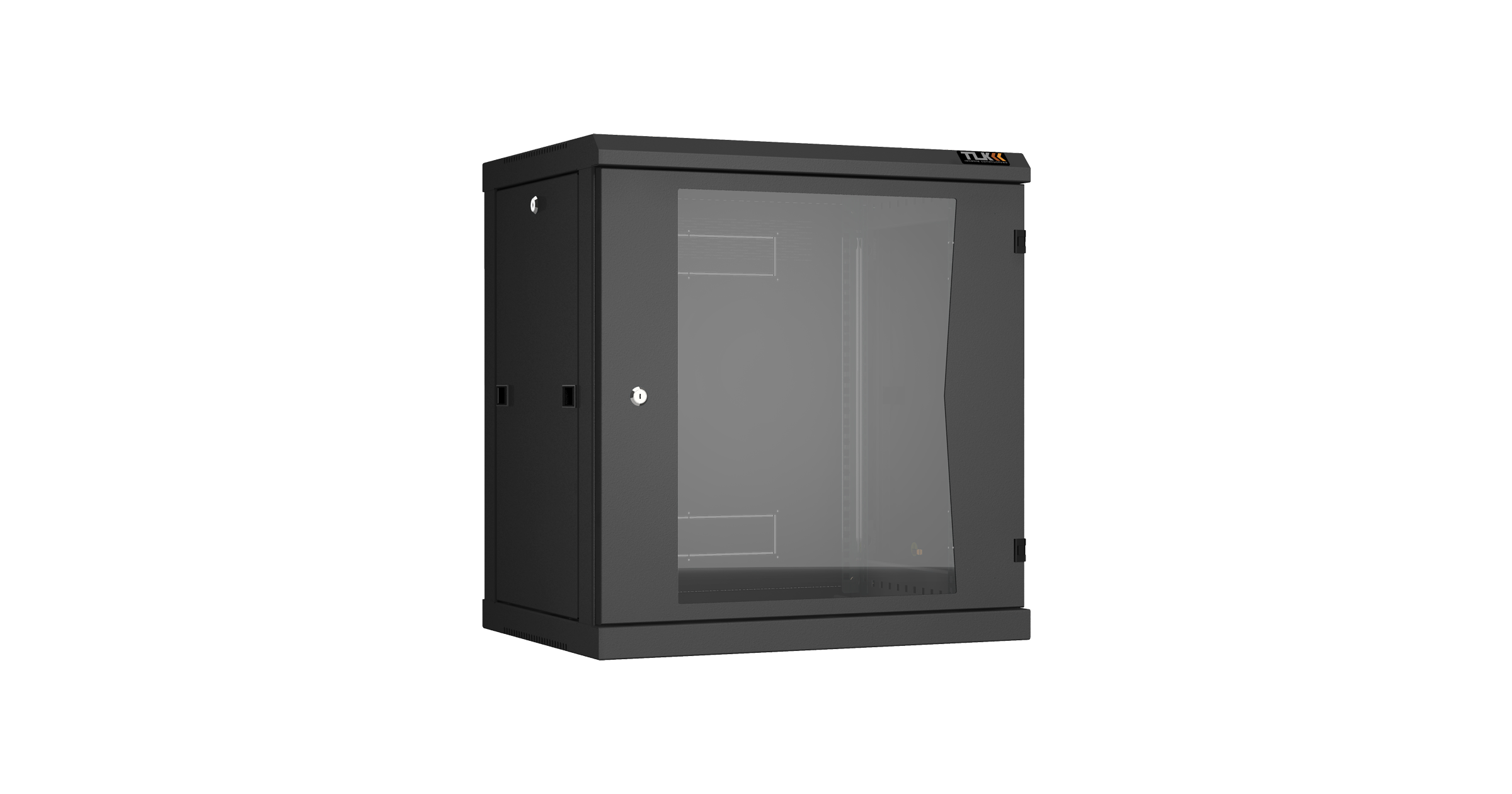 Настенный разборный шкаф NIKOMAX 19", 12U, стеклянная дверь, Ш600хВ636хГ450мм, 2 пары монтажных направляющих, черный — фото