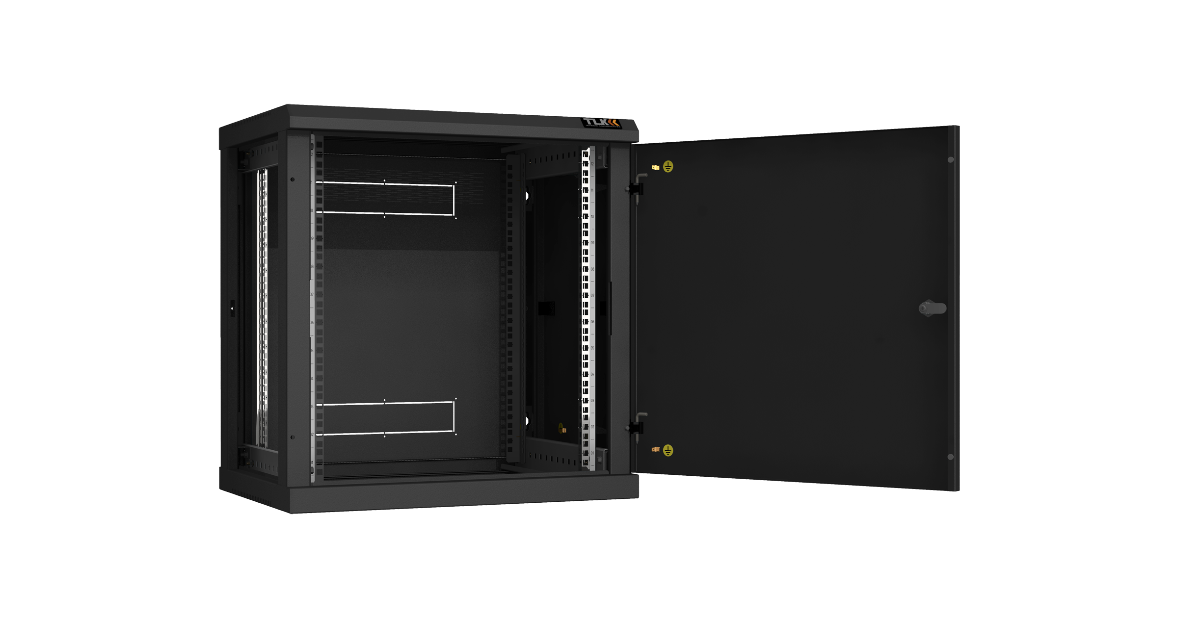 Настенный разборный шкаф NIKOMAX 19", 12U, металлическая дверь, Ш600хВ636хГ450мм, 2 пары монтажных направляющих, черный — фото