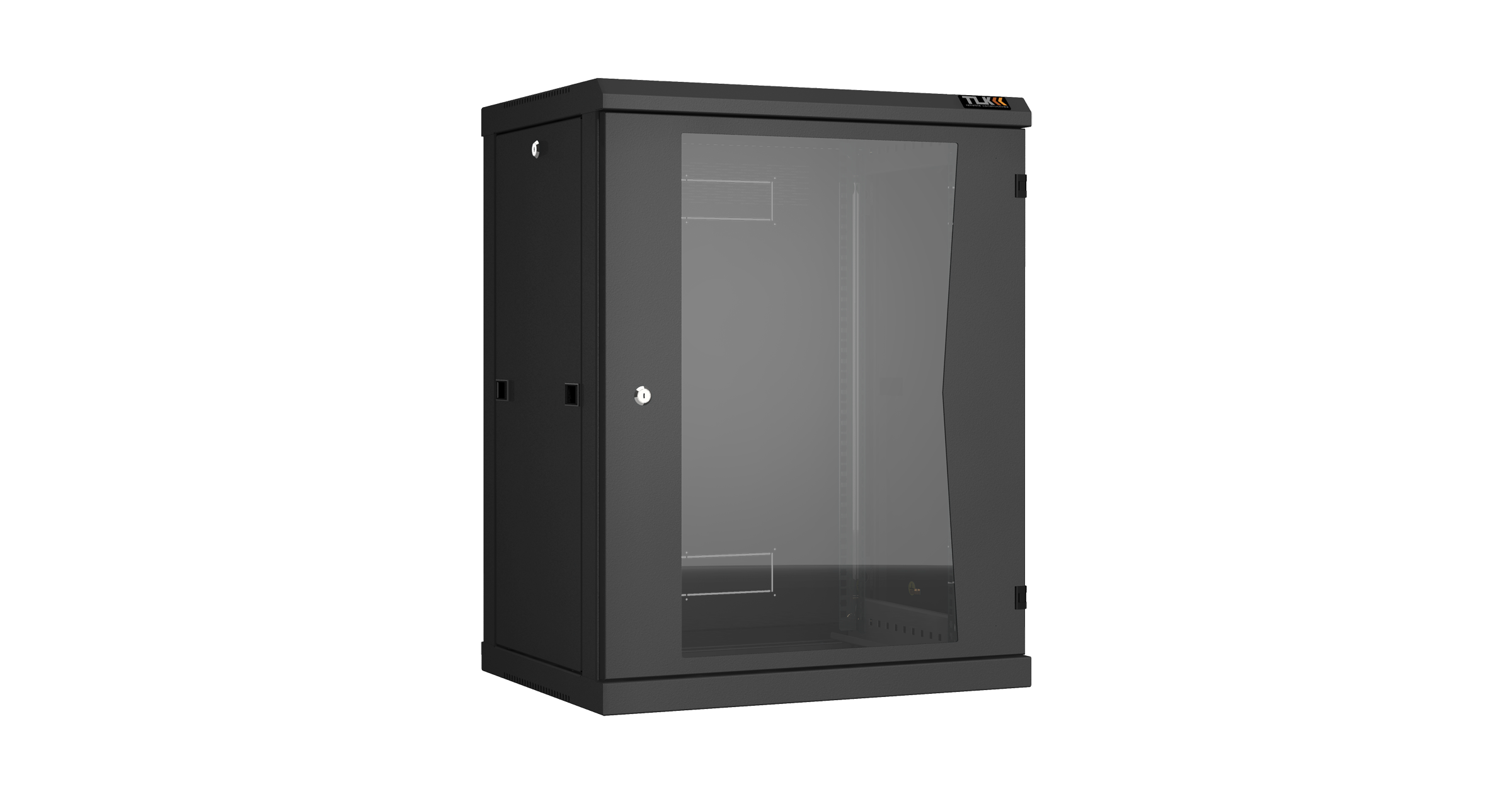 Настенный разборный шкаф NIKOMAX 19", 15U, стеклянная дверь, Ш600хВ770хГ450мм, 2 пары монтажных направляющих, черный — фото