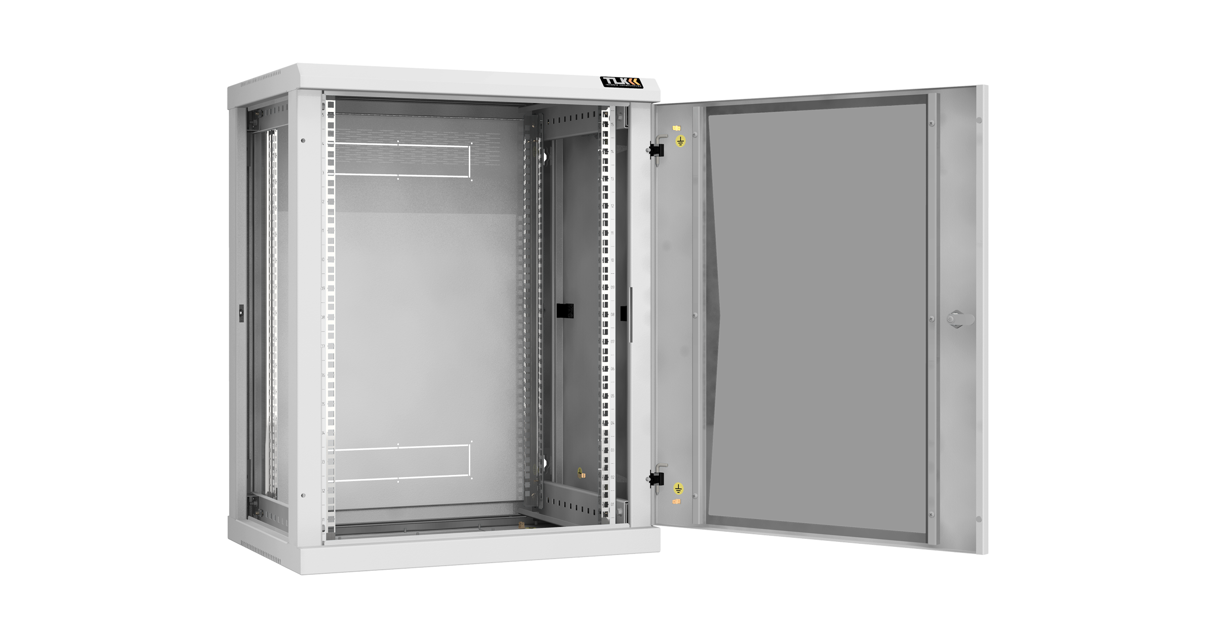 Настенный разборный шкаф NIKOMAX 19", 15U, стеклянная дверь, Ш600хВ770хГ450мм, 2 пары монтажных направляющих, серый — фото