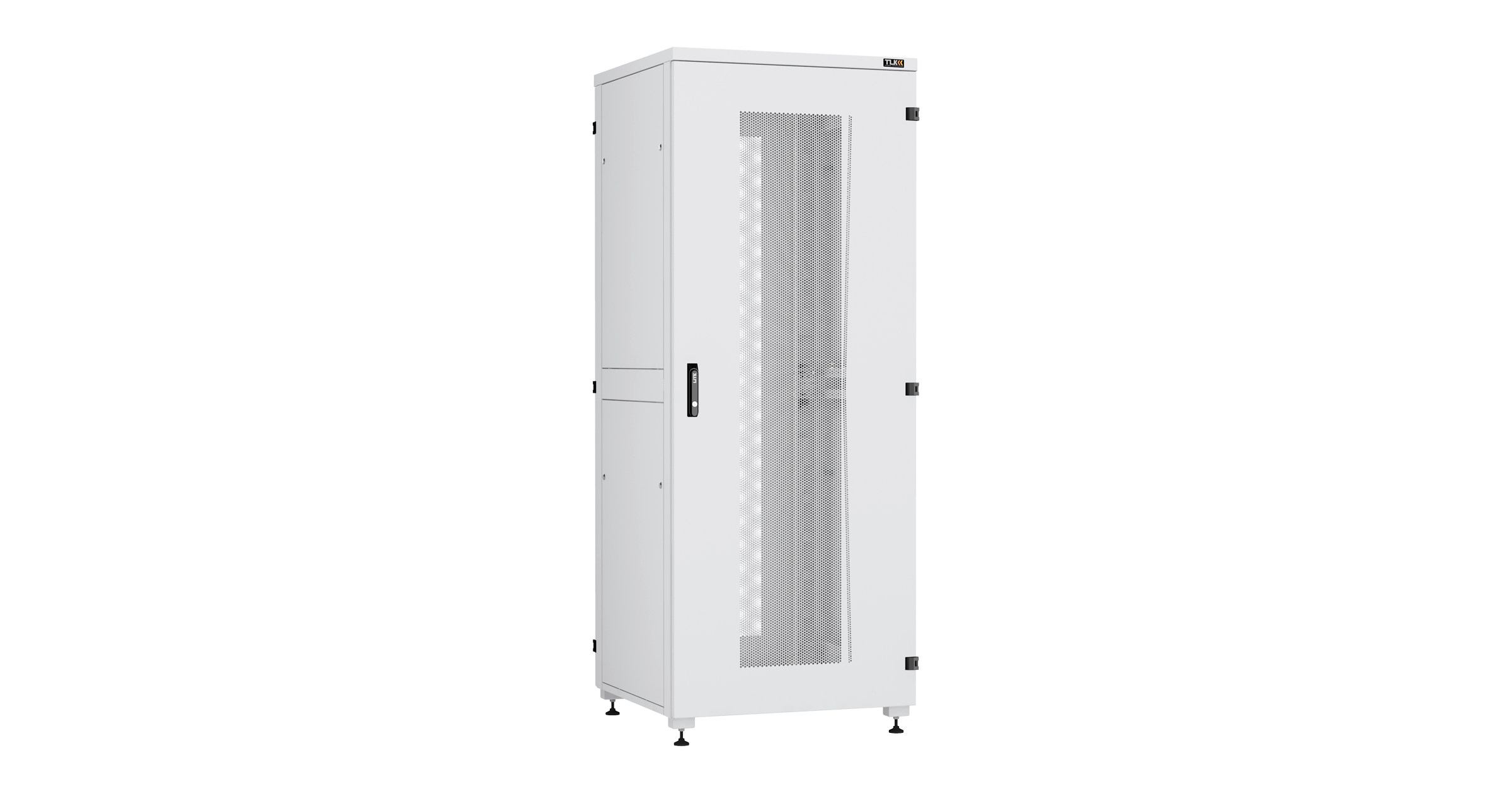 Напольный шкаф NIKOMAX Essential Line серии TFI-R 19", 42U, перфорированные передняя и задняя двери с ручкой и замком, боковые двухуровневые цельнометаллические панели, оснащены замками, Ш800хВ2042хГ800мм, в разобранном виде, серый RAL7035 — фото