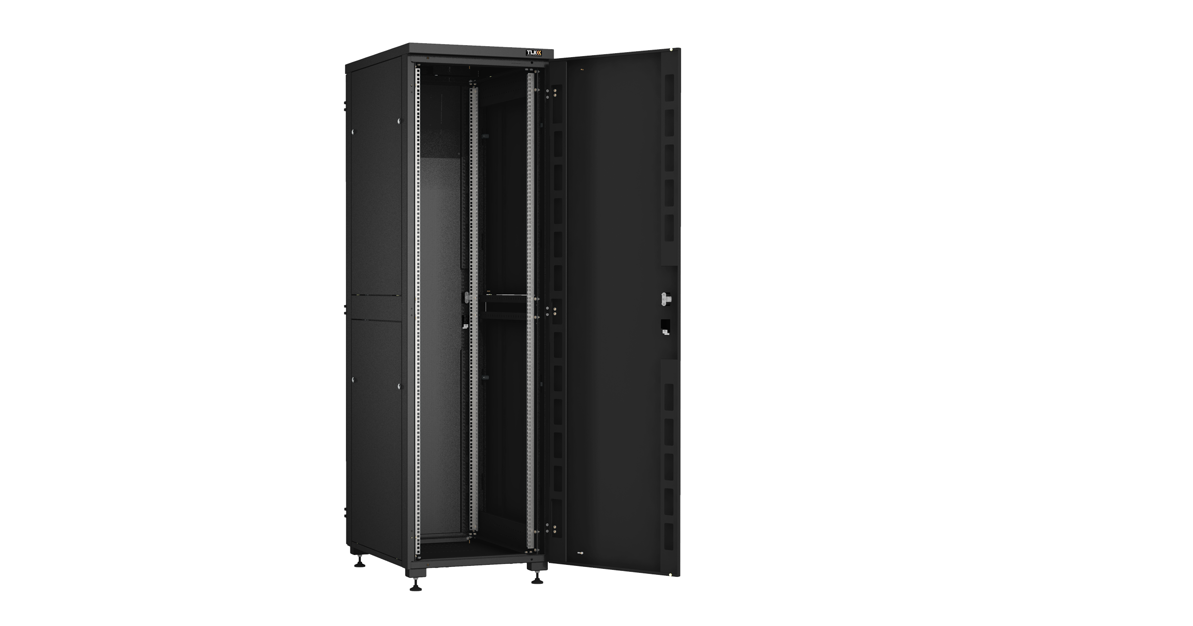 Напольный шкаф NIKOMAX Essential Line серии TFI-R 19", 42U, металлическая передняя и задняя дверь, цельнометаллические двухуровневые стенки, Ш600хВ2042хГ800мм, в разобранном виде, черный RAL9005 — фото