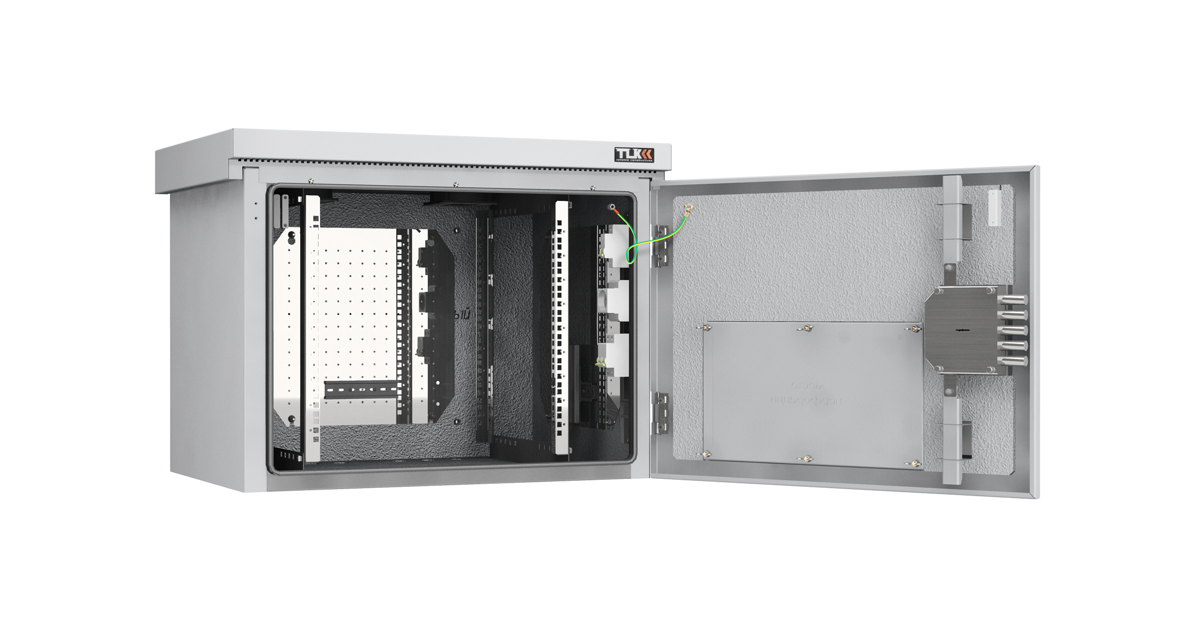 Шкаф NIKOMAX настенный климатический TWK-098256-M-GY, Lite, IP55, Ш821хВ615хГ566 мм, цвет серый, муар, RAL 7035. Комплектация: монтажные направляющие - 2 пары, рым-болт М8 - 4 шт., сальник-ввод отверст. 36 мм - 6шт., монтажная панель – 3 шт., дин-рейка – 7 шт.. — фото