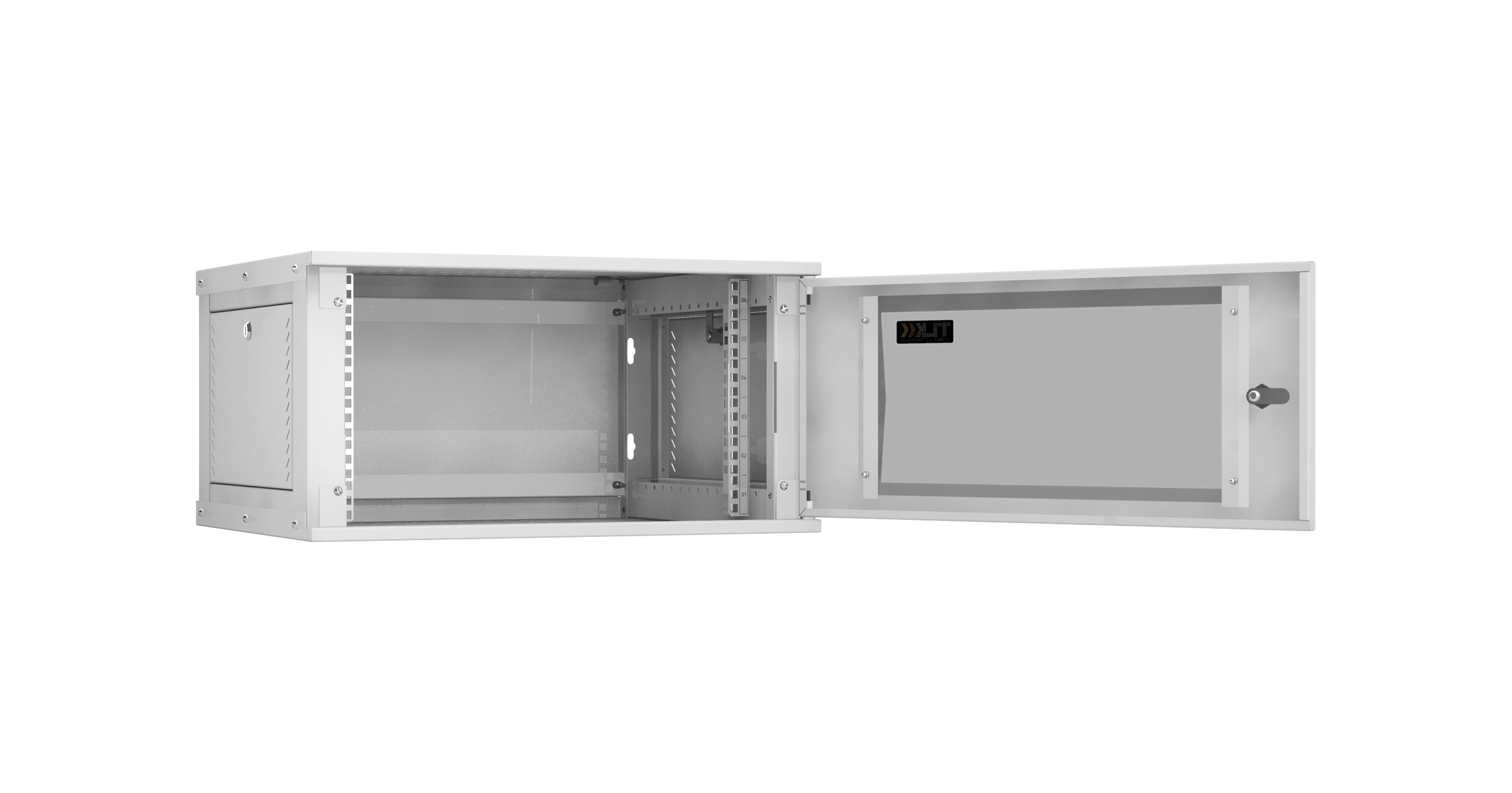 Настенный разборный шкаф NIKOMAX Essential Line 19", 6U, стеклянная дверь, Ш600хВ303хГ450мм, 1 пара монтажных направляющих, серый — фото