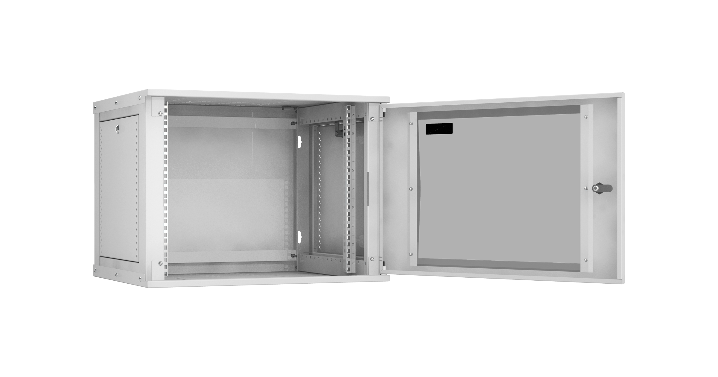 Настенный разборный шкаф NIKOMAX Essential Line 19", 9U, стеклянная дверь, Ш600хВ436хГ450мм, 1 пара монтажных направляющих, серый — фото