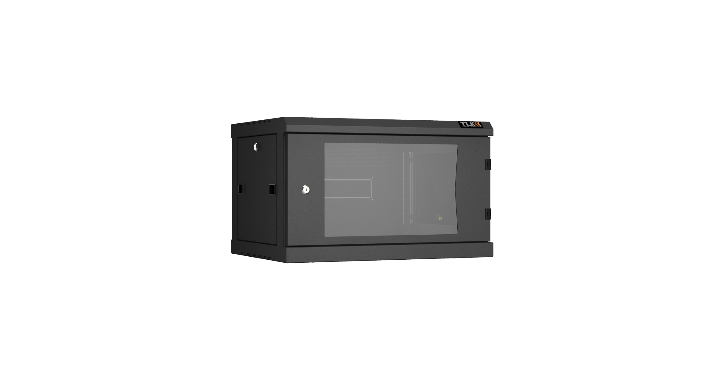 Настенный разборный шкаф NIKOMAX 19", 6U, стеклянная дверь, Ш600хВ370хГ450мм, 2 пары монтажных направляющих, черный — фото