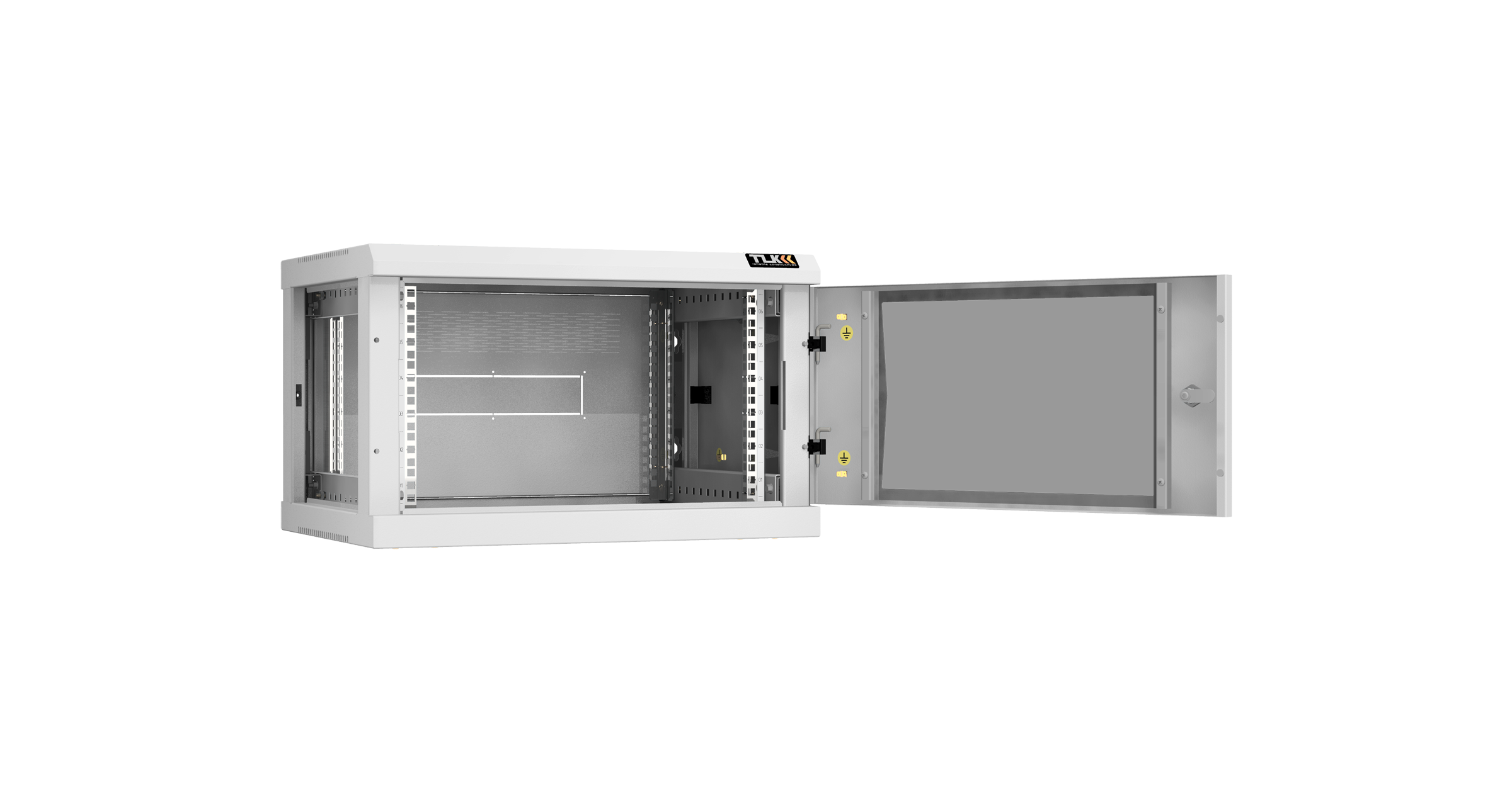 Настенный разборный шкаф NIKOMAX 19", 6U, стеклянная дверь, Ш600хВ370хГ450мм, 2 пары монтажных направляющих, серый — фото