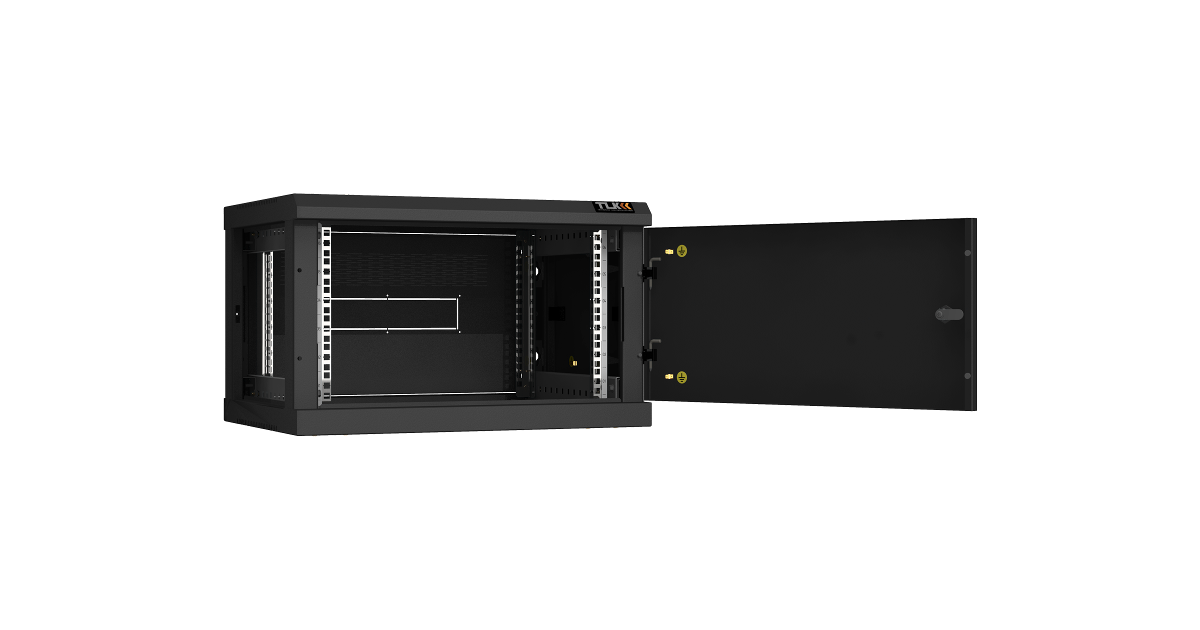 Настенный разборный шкаф NIKOMAX 19", 6U, металлическая дверь, Ш600хВ370хГ450мм, 2 пары монтажных направляющих, черный — фото