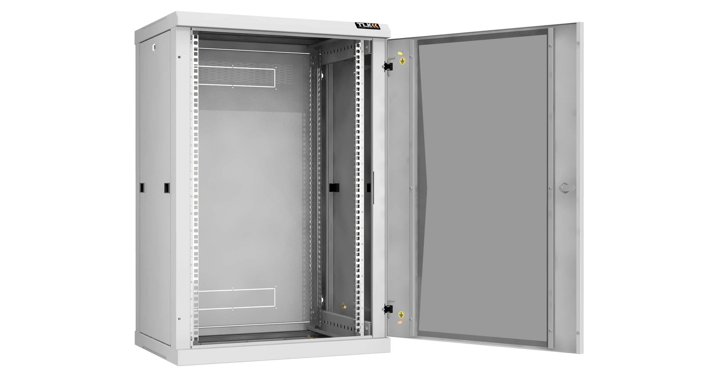 Настенный разборный шкаф NIKOMAX 19", 18U, стеклянная дверь, Ш600хВ904хГ450мм, 2 пары монтажных направляющих, серый — фото