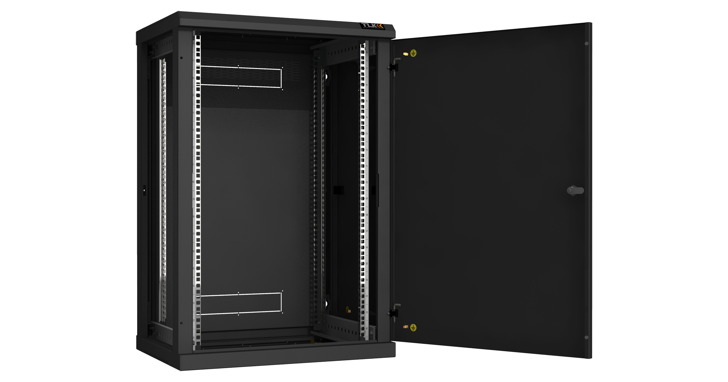 Настенный разборный шкаф NIKOMAX 19", 18U, металлическая дверь, Ш600хВ904хГ450мм, 2 пары монтажных направляющих, черный — фото