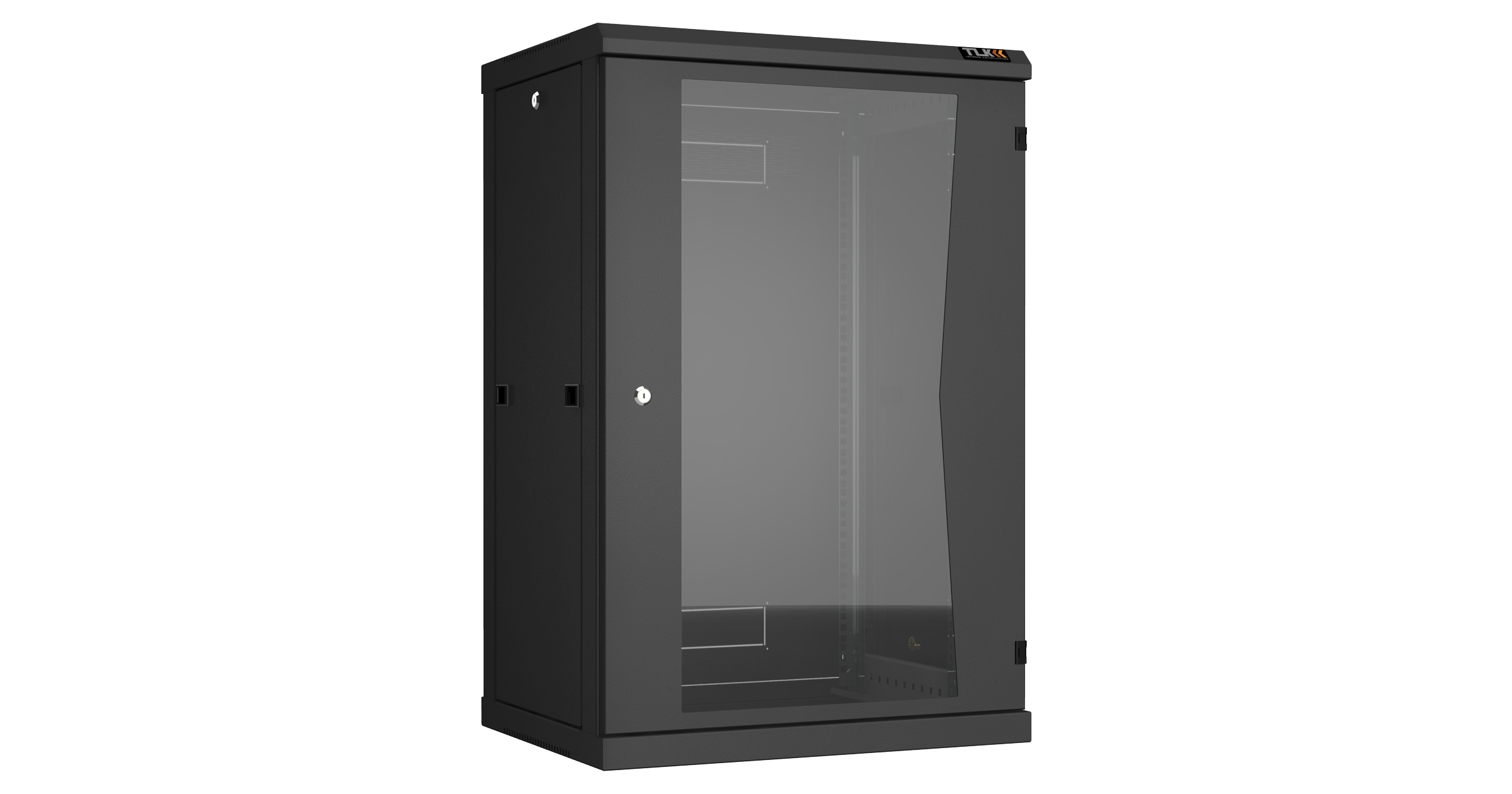 Настенный разборный шкаф NIKOMAX 19", 18U, стеклянная дверь, Ш600хВ904хГ450мм, 2 пары монтажных направляющих, черный — фото