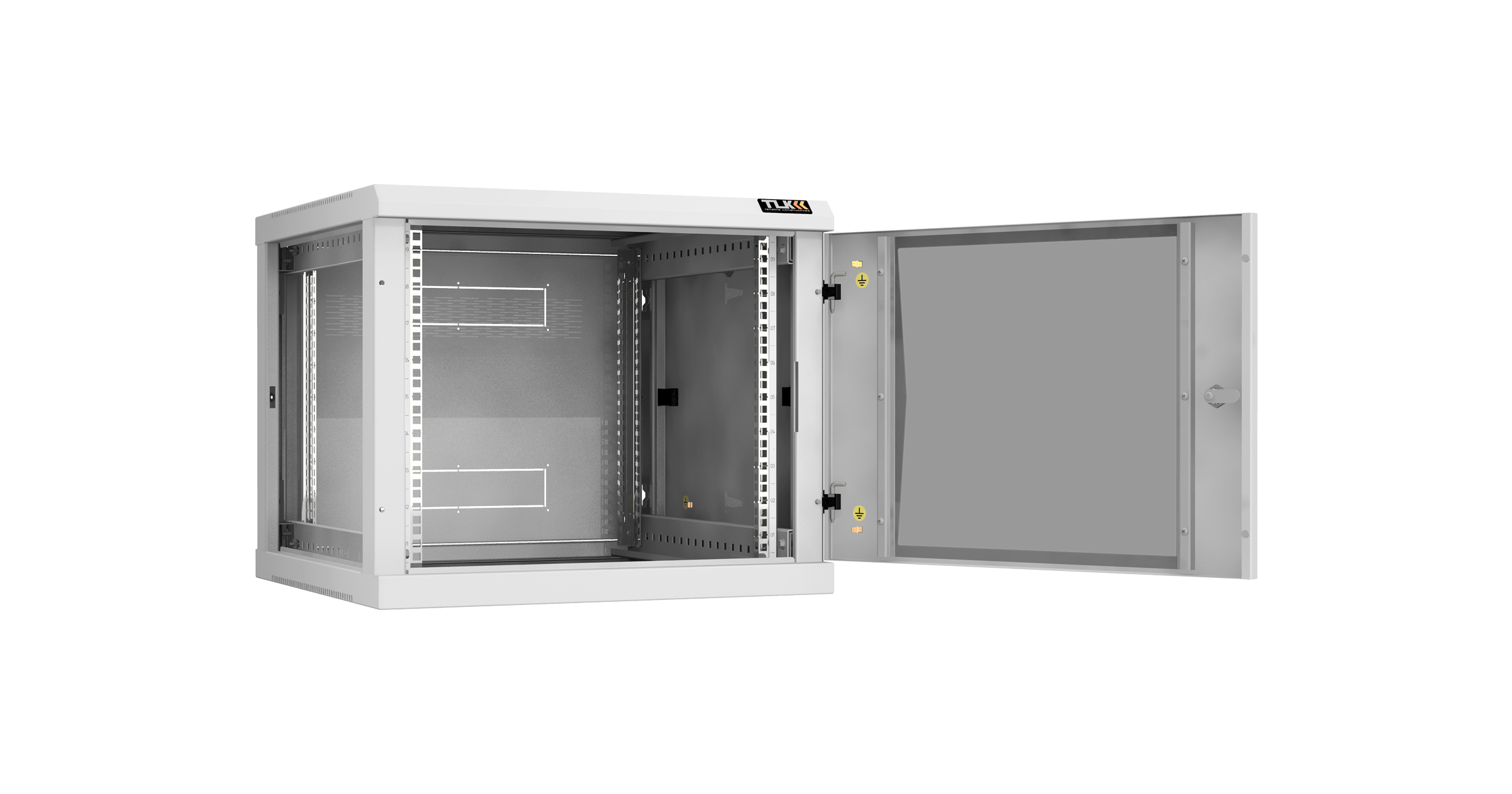 Настенный разборный шкаф NIKOMAX 19", 9U, стеклянная дверь, Ш600хВ503хГ600мм, 2 пары монтажных направляющих, серый — фото