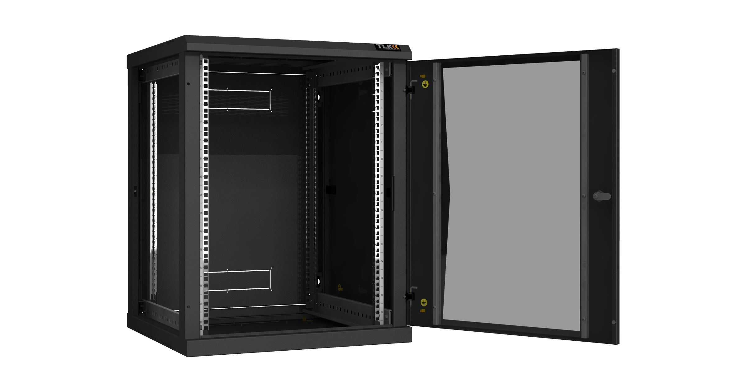 Настенный разборный шкаф NIKOMAX 19", 15U, стеклянная дверь, Ш600хВ770хГ600мм, 2 пары монтажных направляющих, черный — фото