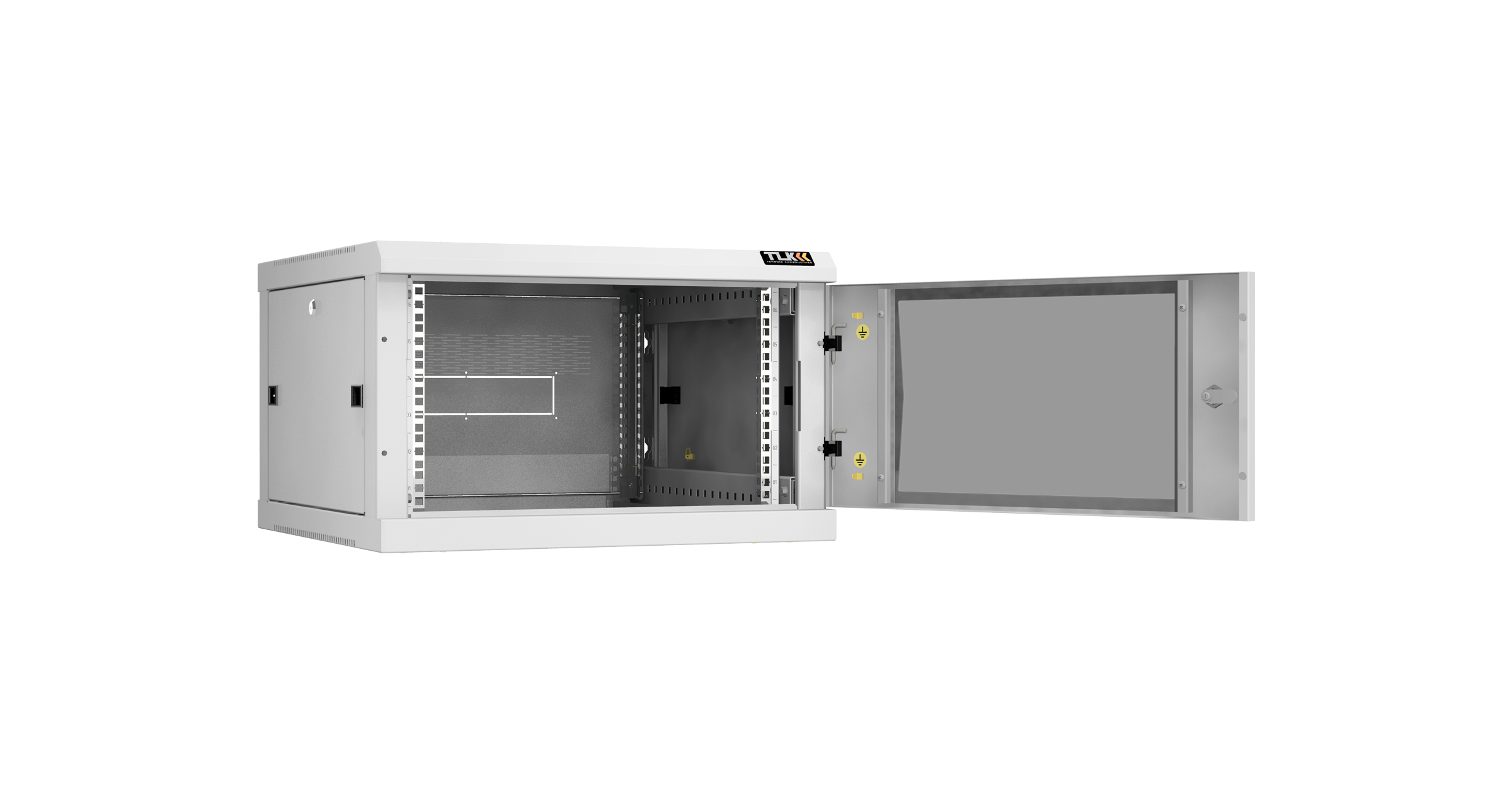 Настенный разборный шкаф NIKOMAX 19", 6U, стеклянная дверь, Ш600хВ370хГ600мм, 2 пары монтажных направляющих, серый — фото